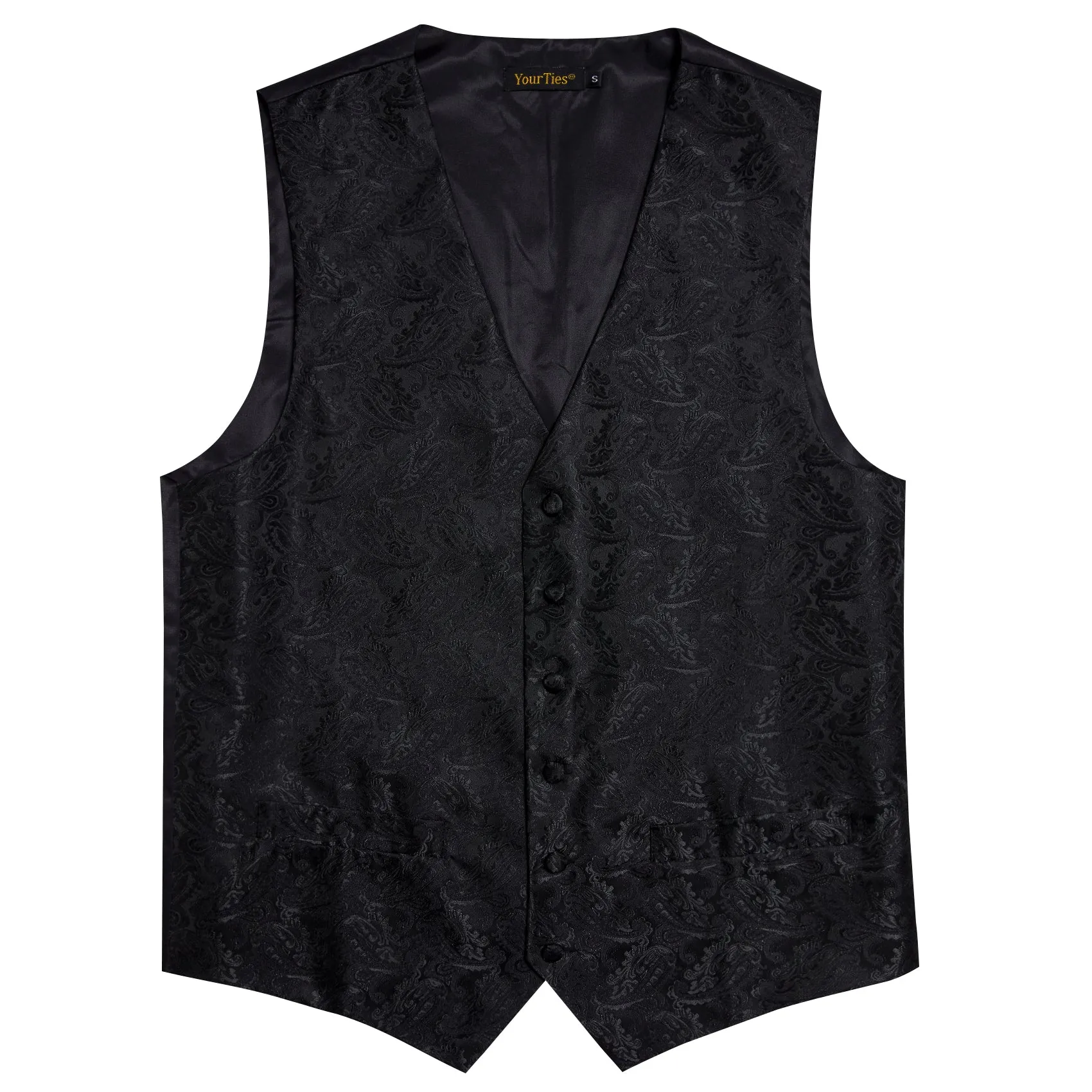 Barry. Wang Men's Black Paisley V-Neck Silk Vest Necktie Hanky Cufflinks Clip Set sold by Barrywang product image thumbnail 4