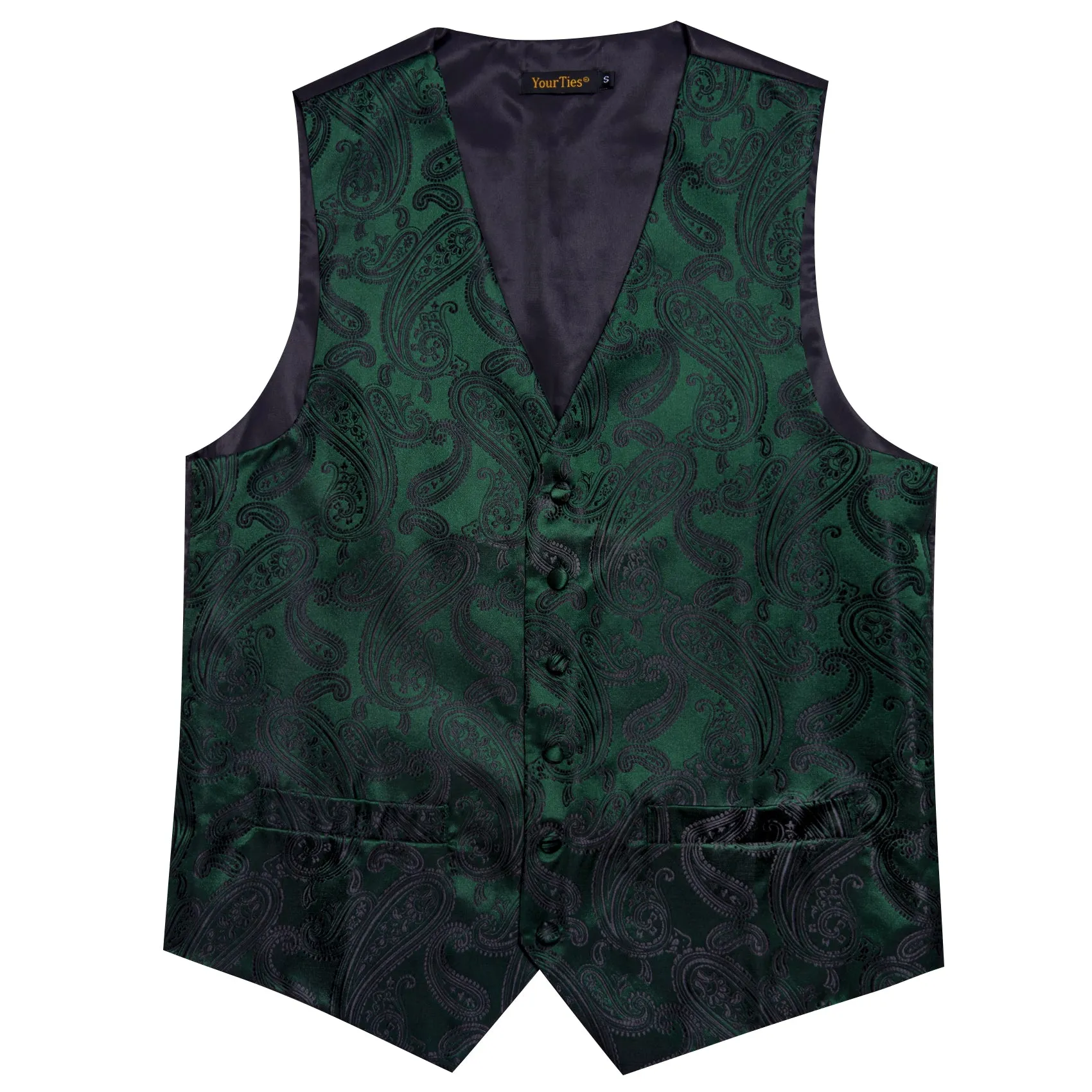 Barry. Wang Men's Forest Green Paisley V-Neck Silk Vest Necktie Hanky Cufflinks Clip Set sold by Barrywang product image thumbnail 4