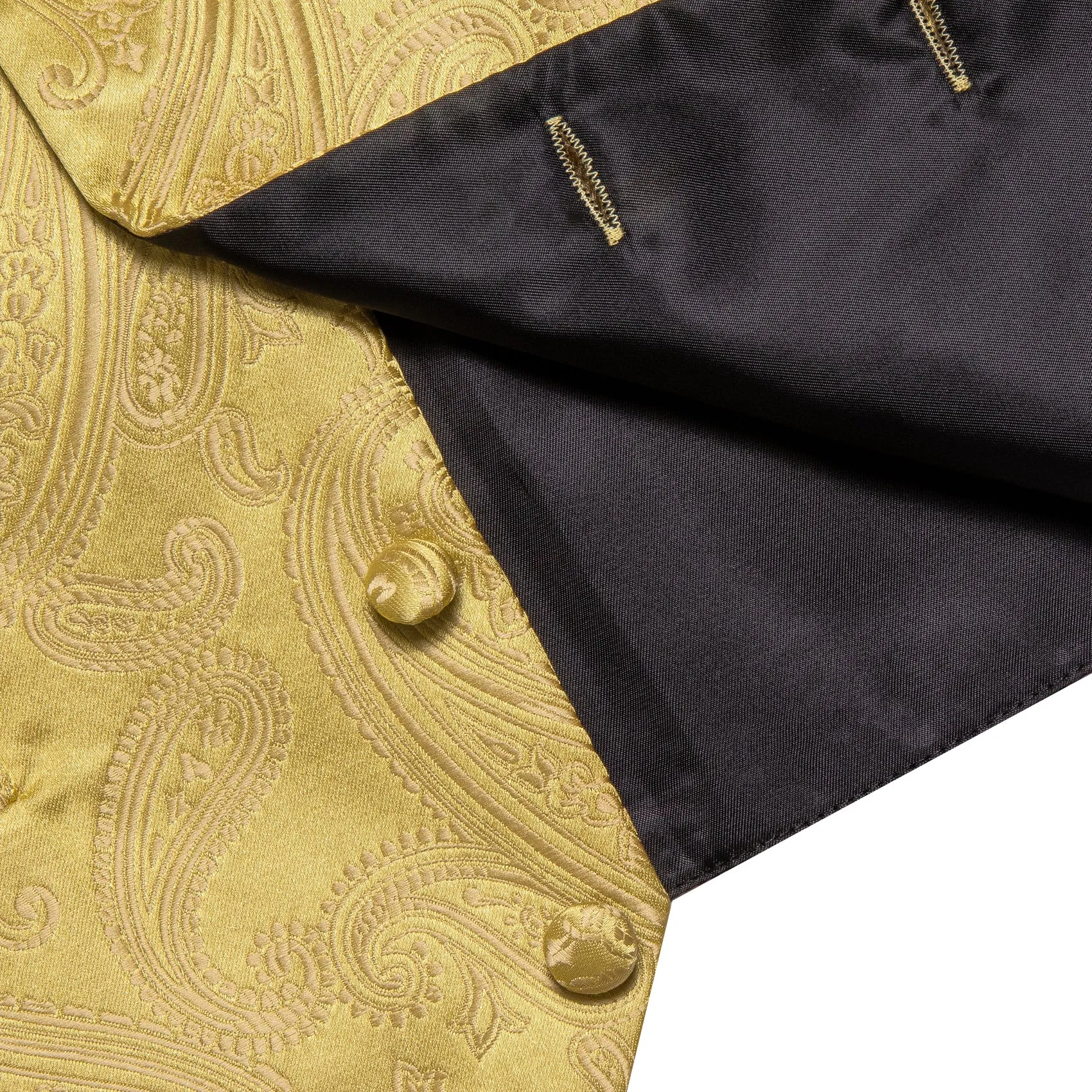 Barry. Wang Men's Golden Paisley V-Neck Silk Vest Necktie Hanky Cufflinks Clip Set sold by Barrywang product image thumbnail 5