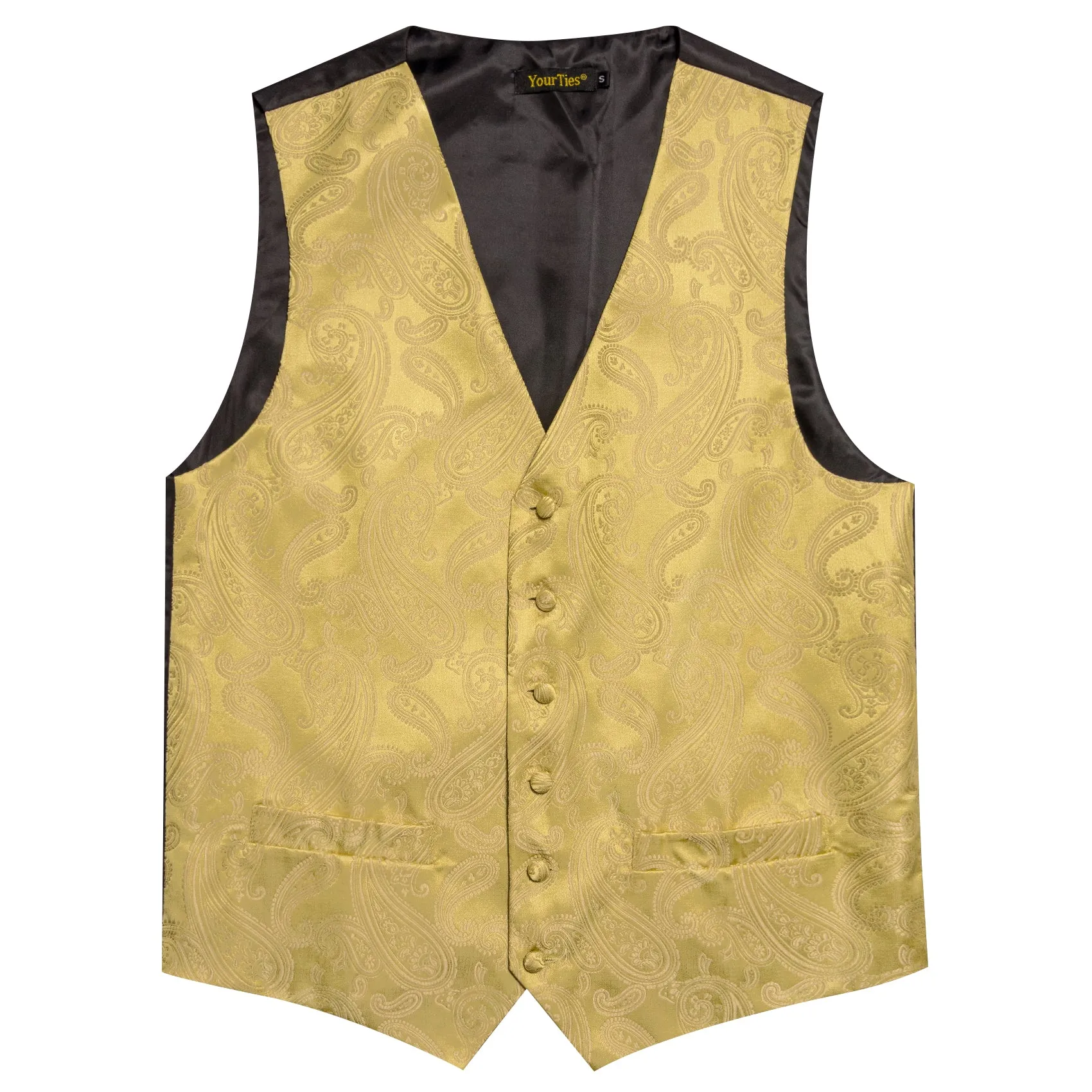 Barry. Wang Men's Golden Paisley V-Neck Silk Vest Necktie Hanky Cufflinks Clip Set sold by Barrywang product image thumbnail 3