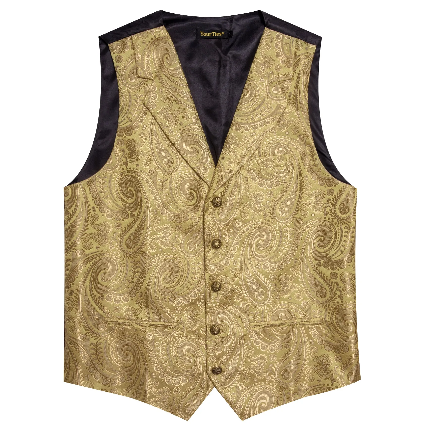 Barry. Wang Men's Golden Paisley Notched Collar Silk Vest Necktie Hanky Cufflinks Clip Set sold by Barrywang product image thumbnail 4
