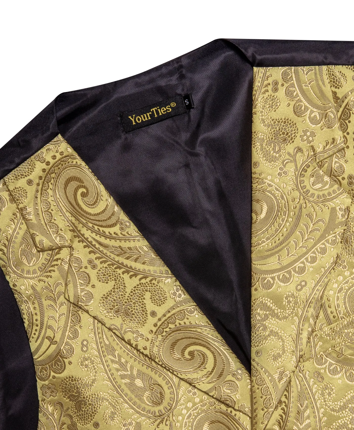 Barry. Wang Men's Golden Paisley Notched Collar Silk Vest Necktie Hanky Cufflinks Clip Set sold by Barrywang product image thumbnail 5