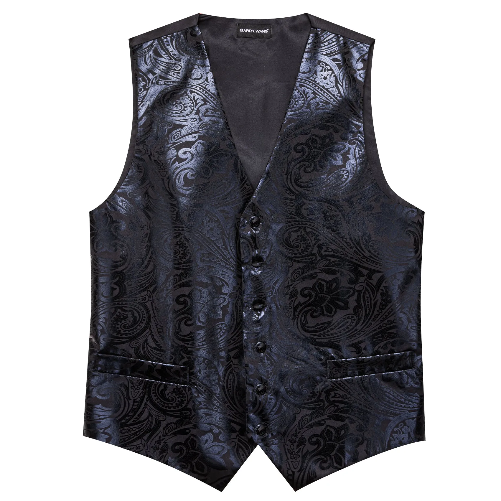 Barry. Wang Men's Black Paisley Silk Vest Necktie Pocket Square Cufflinks Set sold by Barrywang product image thumbnail 3