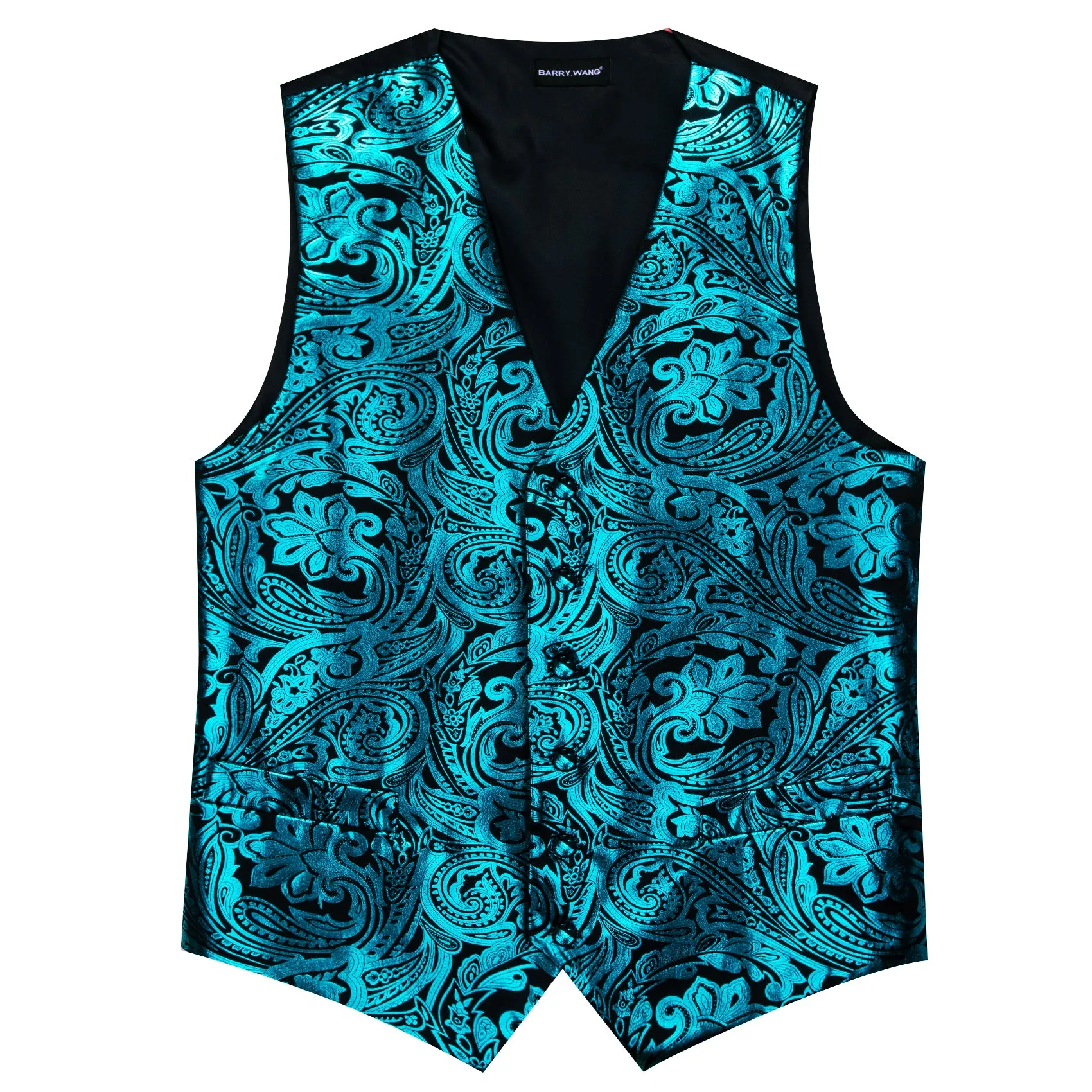 Barry. Wang Men's Turquoise Paisley Silk Vest Necktie Pocket Square Cufflinks Set sold by Barrywang product image thumbnail 3