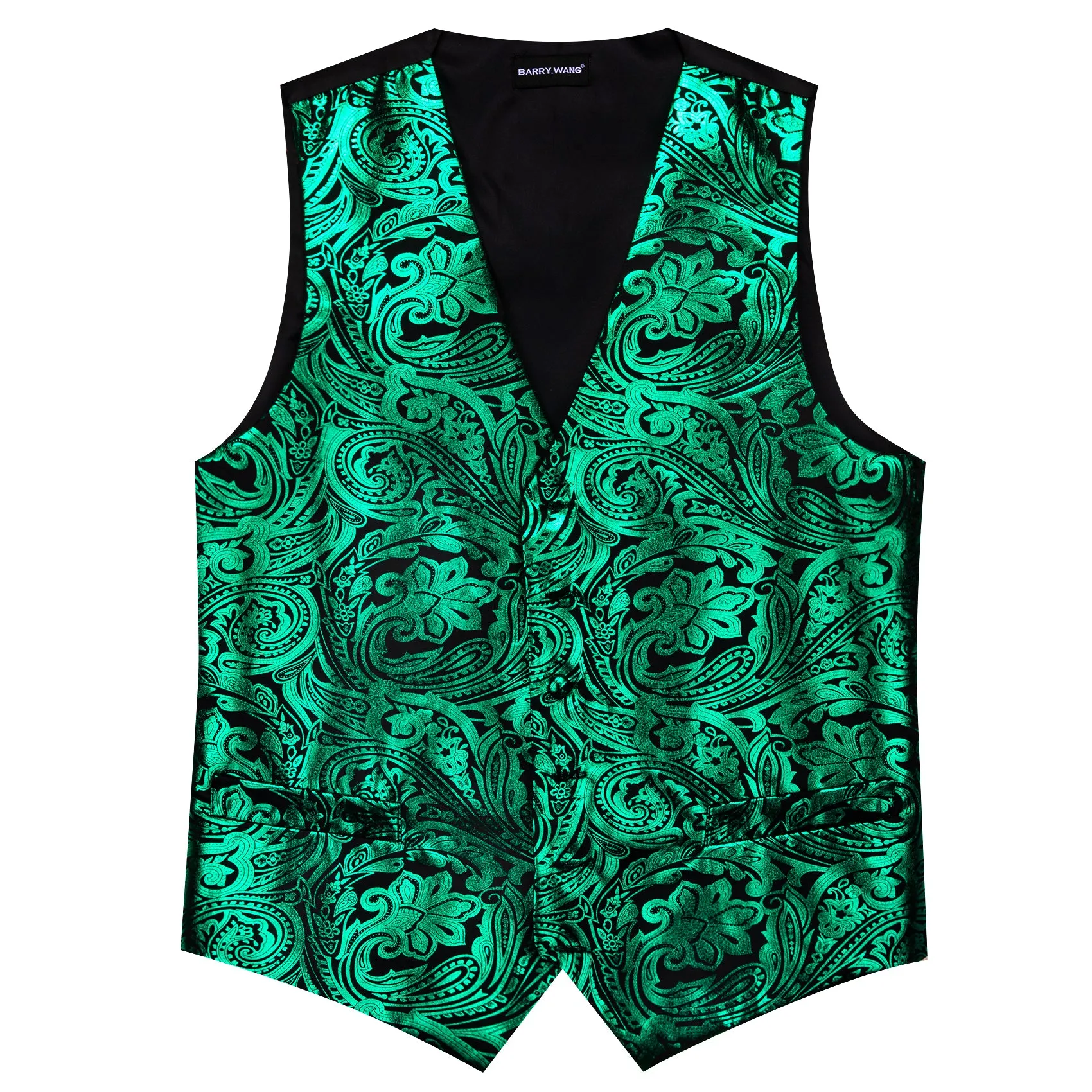 Barry. Wang Men's Emerald Green Paisley Silk Vest Necktie Pocket Square Cufflinks Set sold by Barrywang product image thumbnail 3