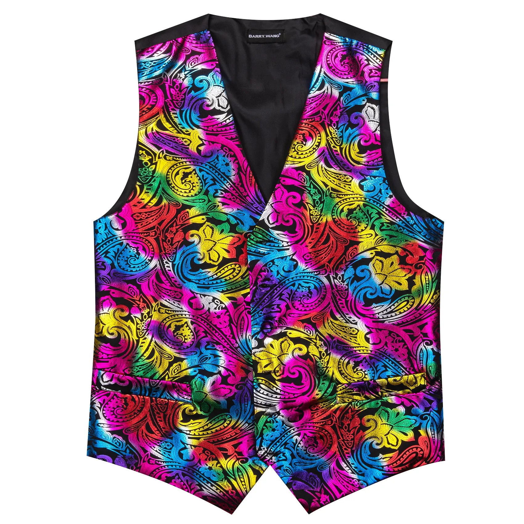 Barry. Wang Men's Red Yellow Colorful Paisley Silk Vest Necktie Pocket Square Cufflinks Set sold by Barrywang product image thumbnail 3