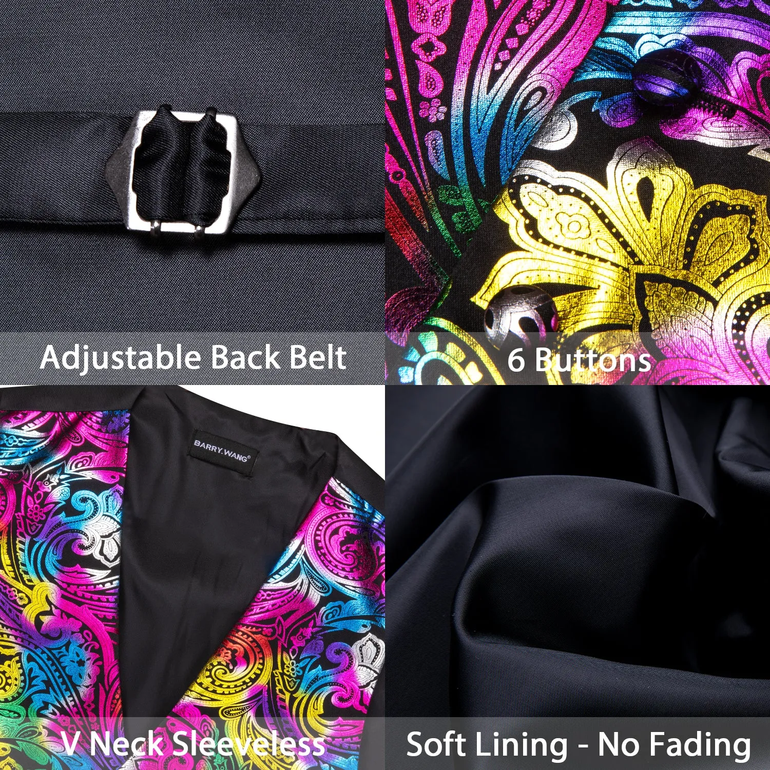 Barry. Wang Men's Red Yellow Colorful Paisley Silk Vest Necktie Pocket Square Cufflinks Set sold by Barrywang product image thumbnail 4