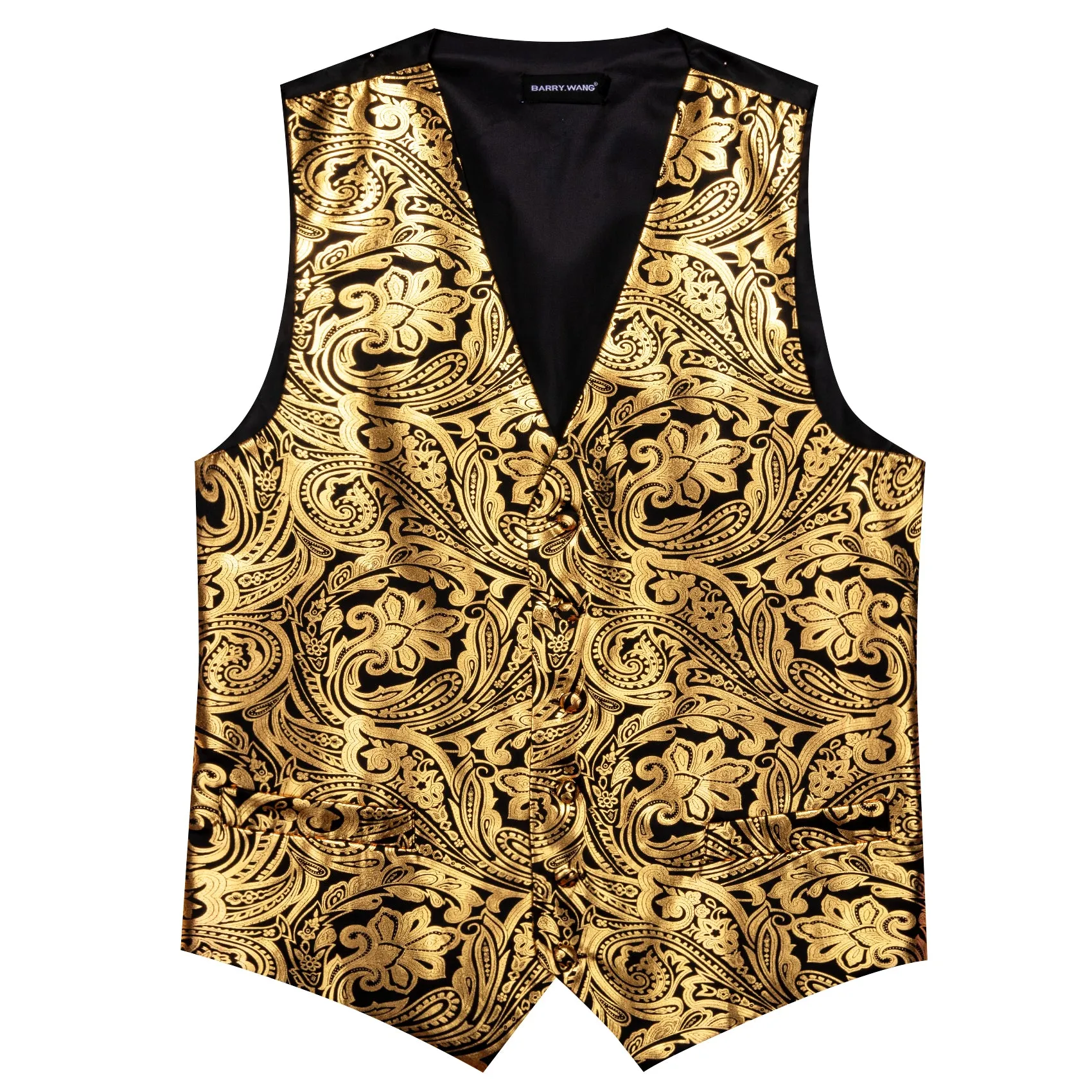 Barry. Wang Men's Golden Paisley Silk Vest Necktie Pocket Square Cufflinks Set sold by Barrywang product image thumbnail 3