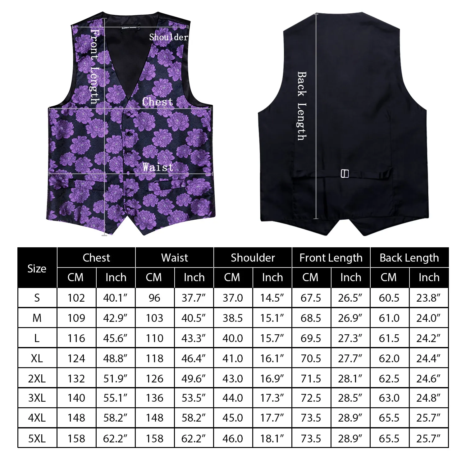 Barry. Wang Men's Golden Floral Black Silk Vest Necktie Pocket Square Cufflinks Set sold by Barrywang product image thumbnail 5
