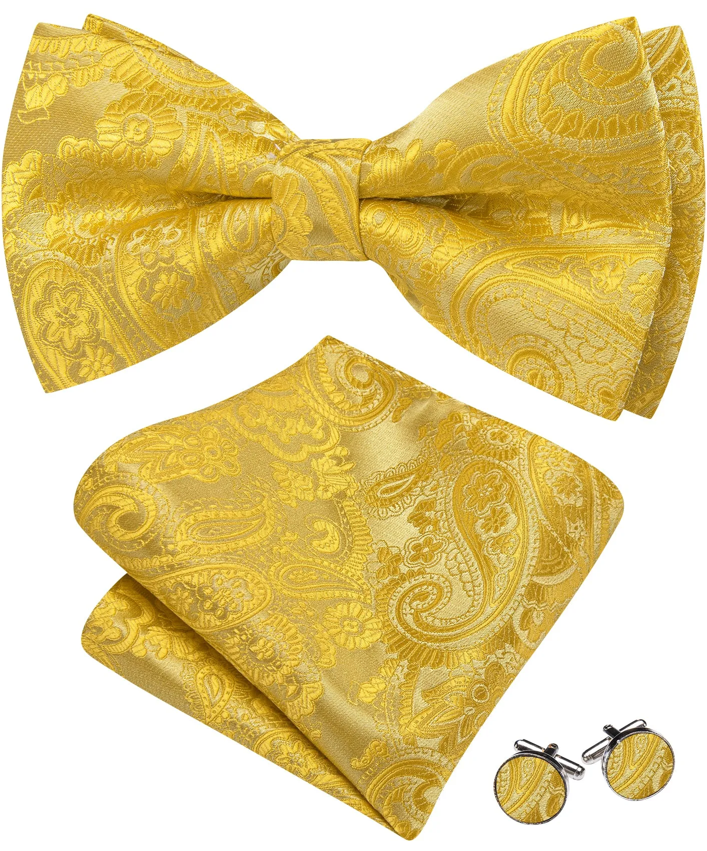 Barry. Wang Champagne Gold Paisley Pre-tied Bow Tie Hanky Cufflinks Set sold by Barrywang product image thumbnail 4