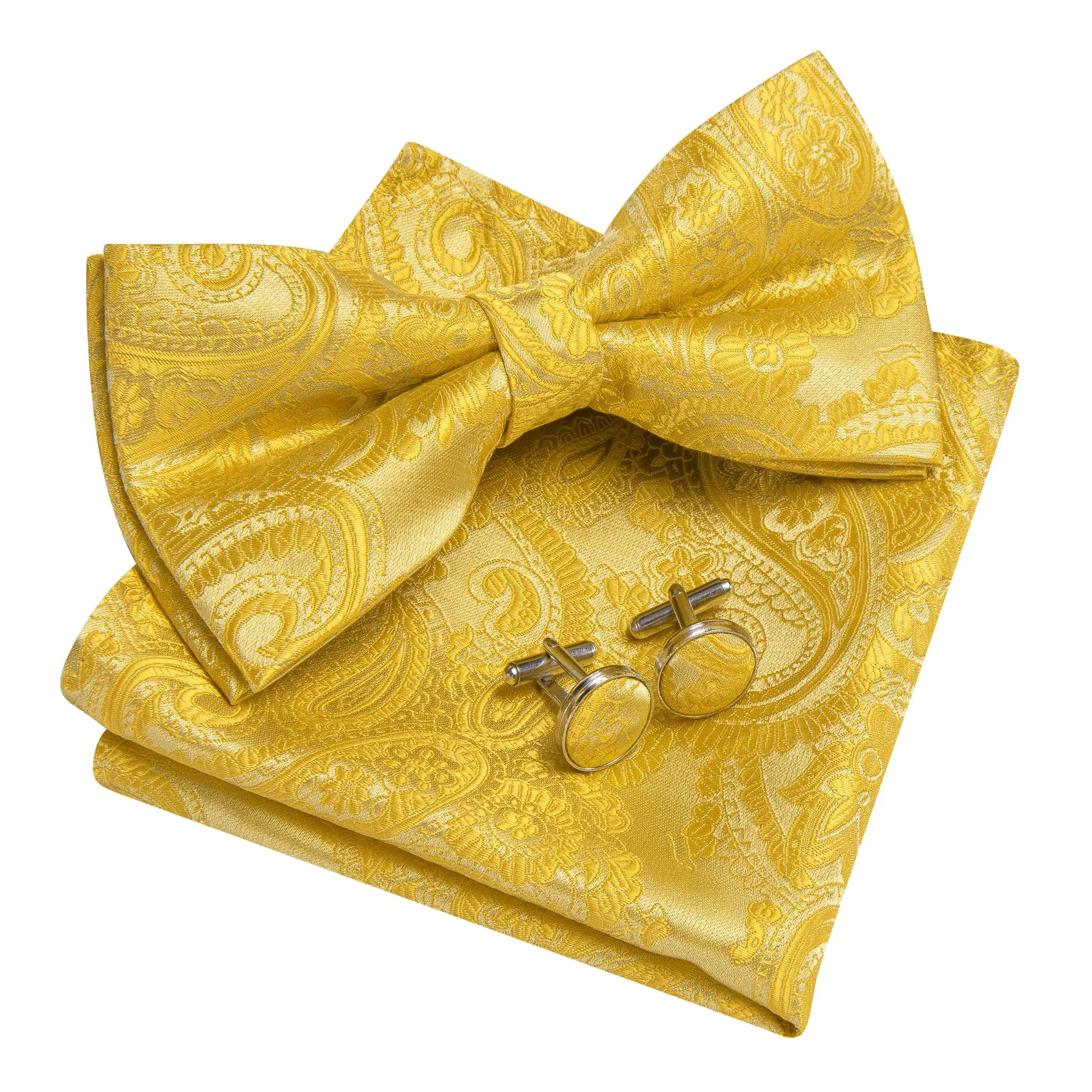 Barry. Wang Champagne Gold Paisley Pre-tied Bow Tie Hanky Cufflinks Set sold by Barrywang product image thumbnail 5
