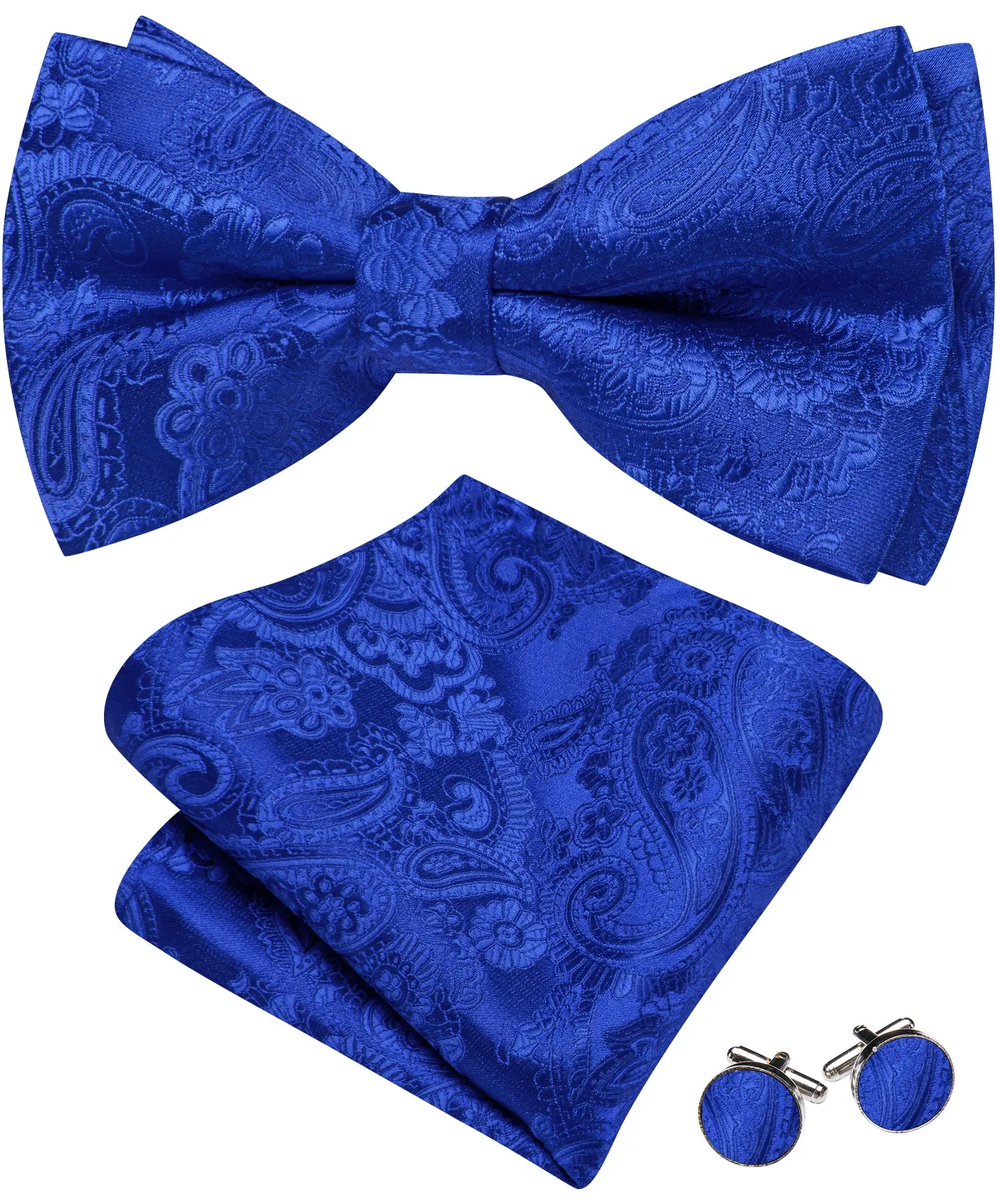 Barry. Wang Sapphire Blue Paisley Pre-tied Bow Tie Hanky Cufflinks Set sold by Barrywang product image thumbnail 4