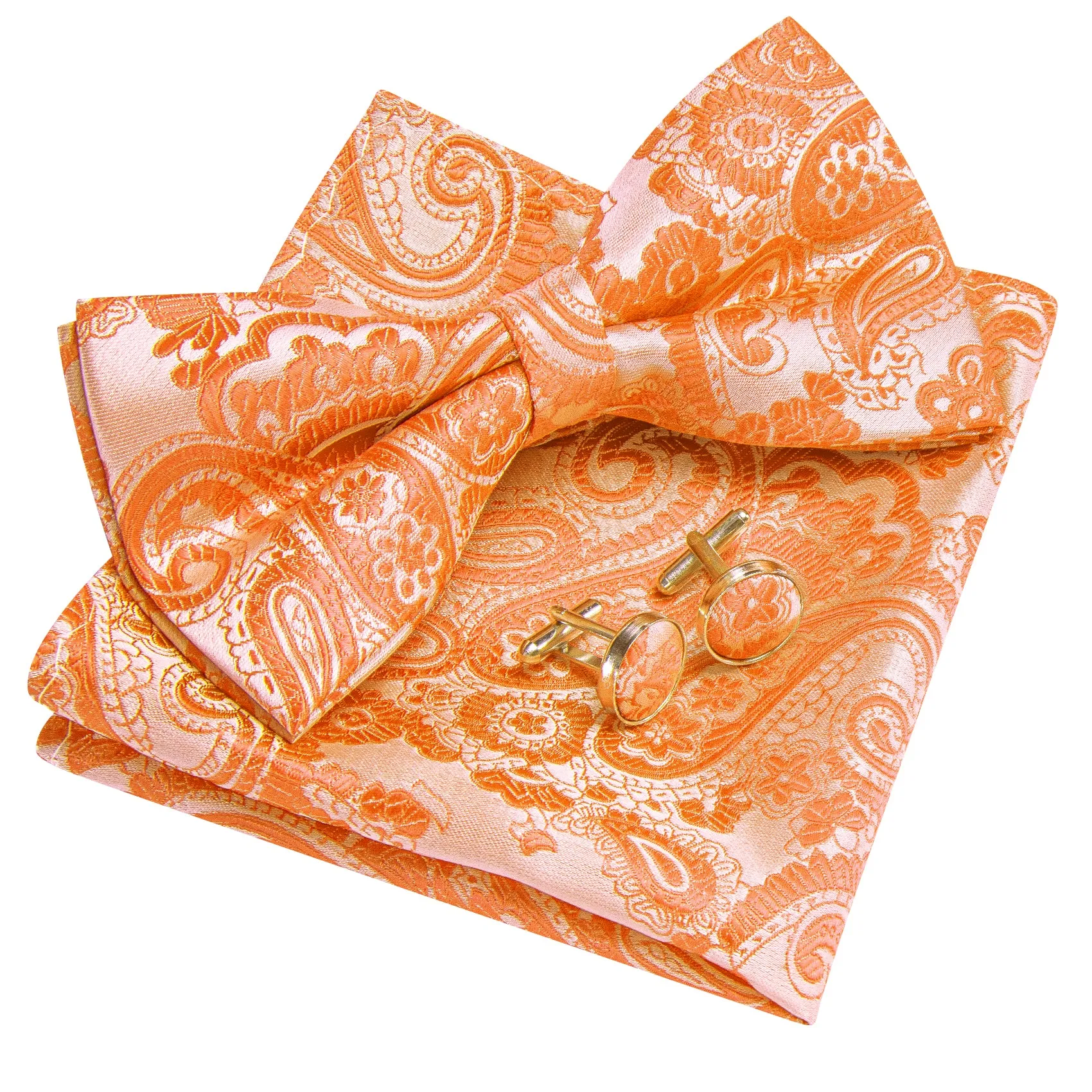 Barry. Wang Warm Orange Paisley Pre-tied Bow Tie Hanky Cufflinks Set sold by Barrywang product image thumbnail 5
