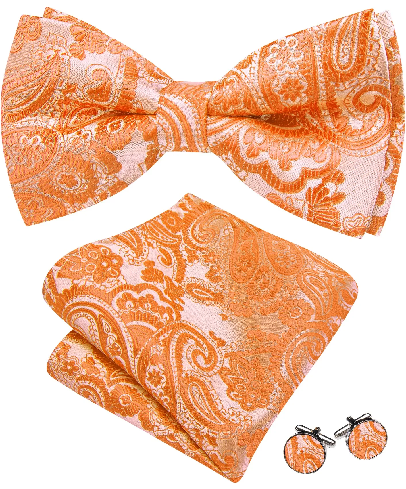 Barry. Wang Warm Orange Paisley Pre-tied Bow Tie Hanky Cufflinks Set sold by Barrywang product image thumbnail 4