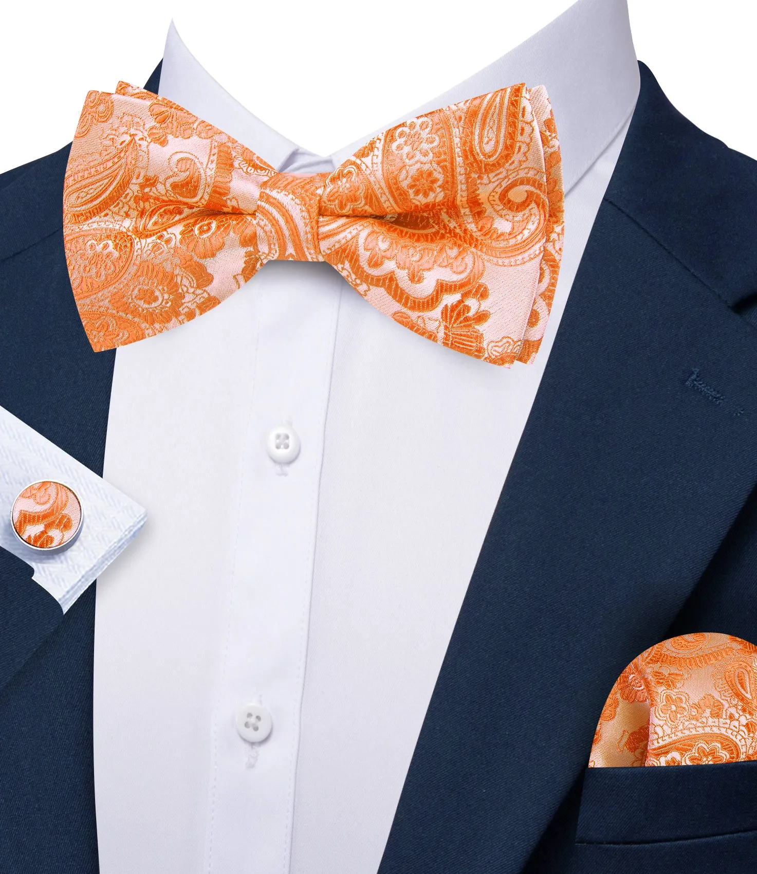 Barry. Wang Warm Orange Paisley Pre-tied Bow Tie Hanky Cufflinks Set sold by Barrywang product image thumbnail 3
