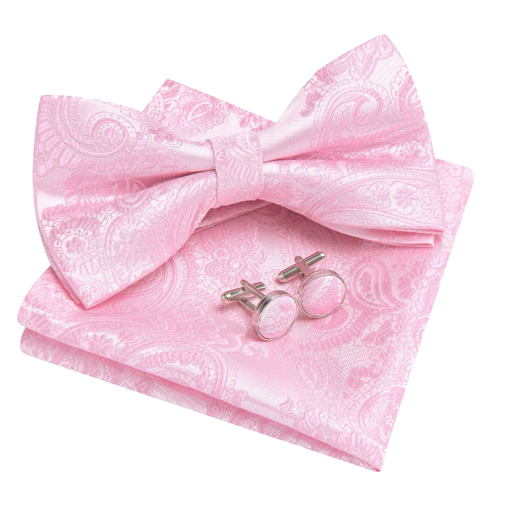 Barry. Wang Cotton Candy Pink Paisley Pre-tied Bow Tie Hanky Cufflinks Set sold by Barrywang product image thumbnail 5