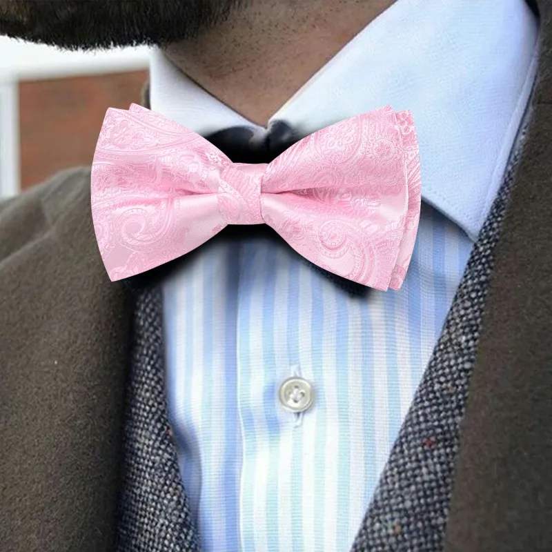 Barry. Wang Cotton Candy Pink Paisley Pre-tied Bow Tie Hanky Cufflinks Set sold by Barrywang
