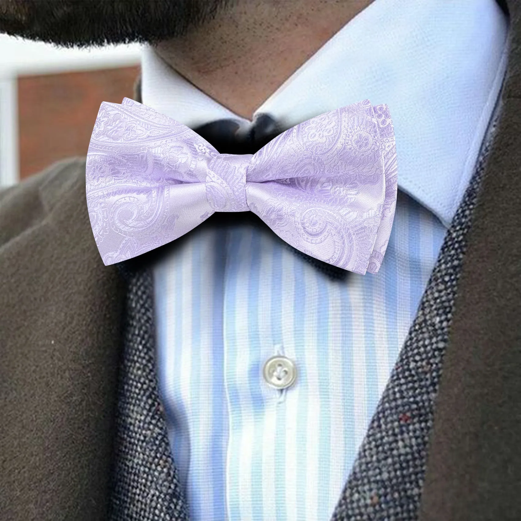 Barry. Wang Mauve Mist Paisley Pre-tied Bow Tie Hanky Cufflinks Set sold by Barrywang