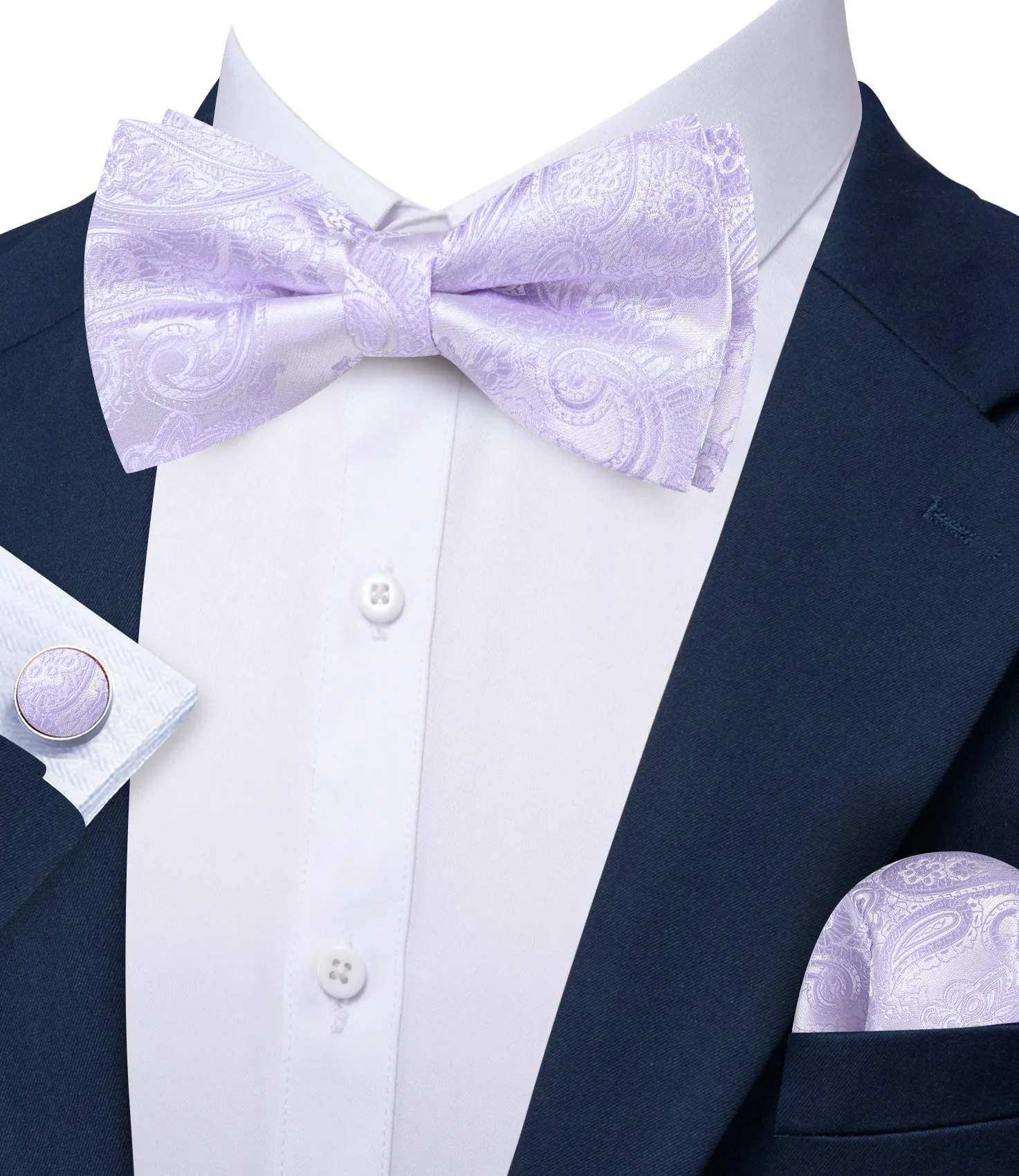 Barry. Wang Mauve Mist Paisley Pre-tied Bow Tie Hanky Cufflinks Set sold by Barrywang product image thumbnail 3