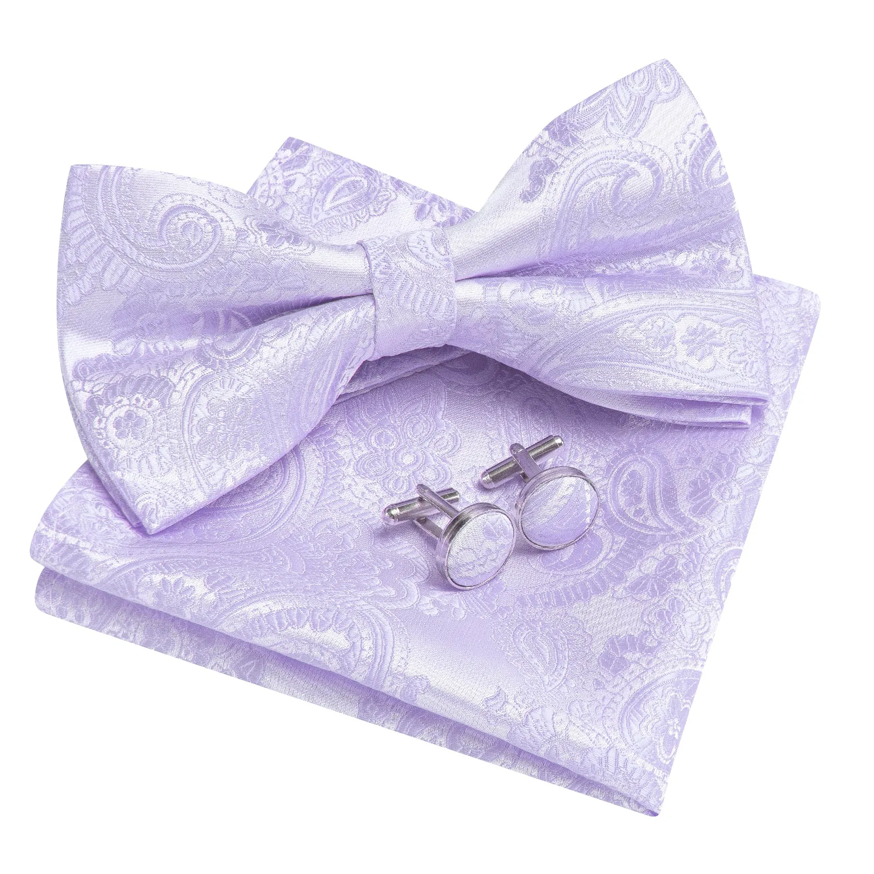 Barry. Wang Mauve Mist Paisley Pre-tied Bow Tie Hanky Cufflinks Set sold by Barrywang product image thumbnail 5