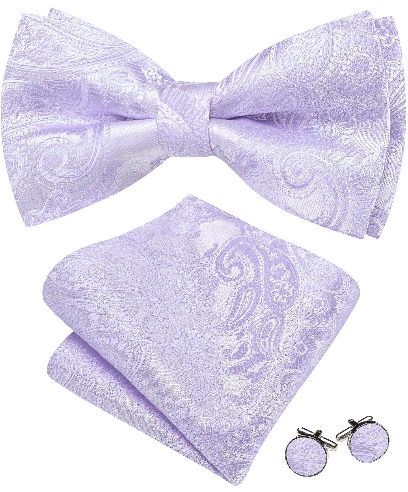 Barry. Wang Mauve Mist Paisley Pre-tied Bow Tie Hanky Cufflinks Set sold by Barrywang product image thumbnail 4
