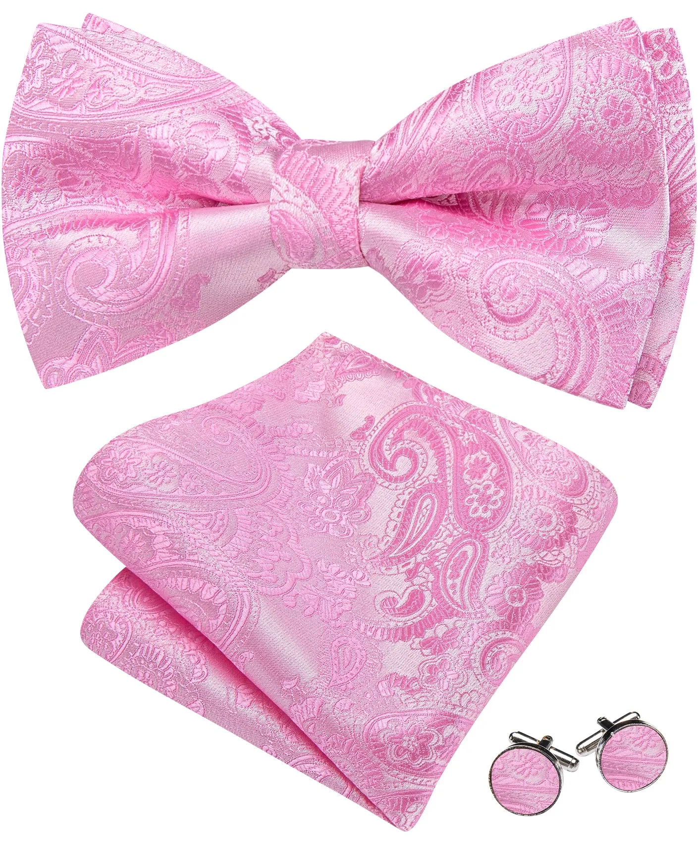 Barry. Wang Blush Pink Paisley Pre-tied Bow Tie Hanky Cufflinks Set sold by Barrywang product image thumbnail 4