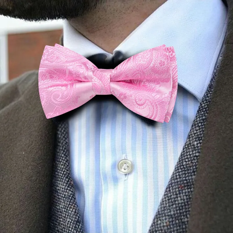 Barry. Wang Blush Pink Paisley Pre-tied Bow Tie Hanky Cufflinks Set sold by Barrywang