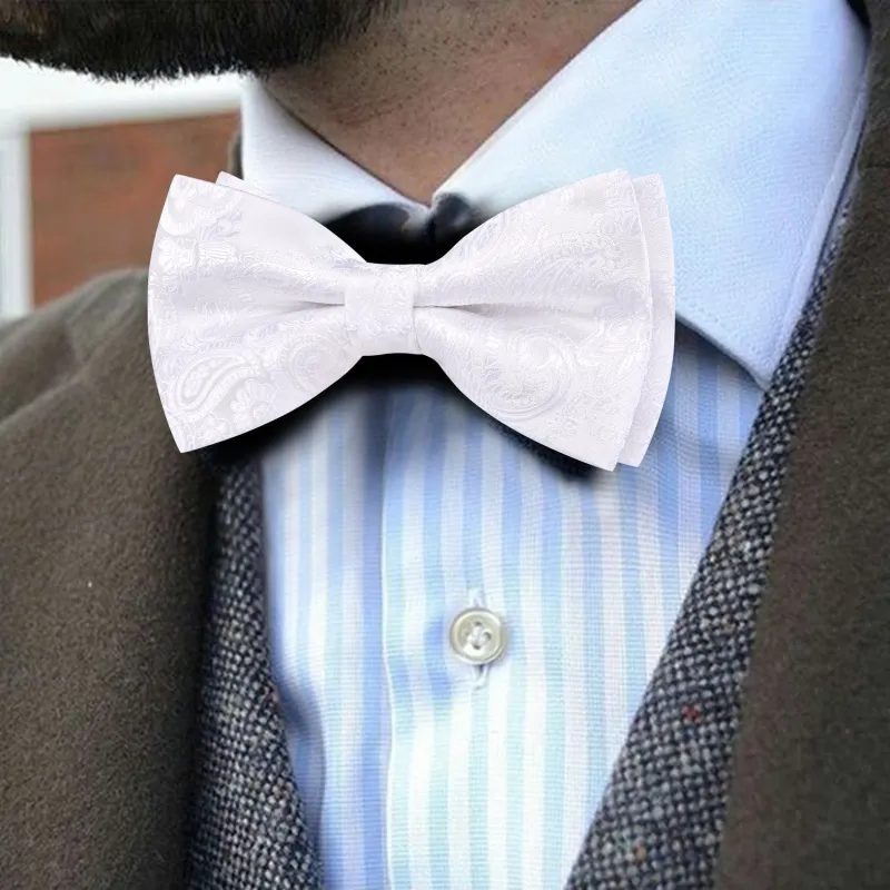 Barry. Wang White Paisley Pre-tied Bow Tie Hanky Cufflinks Set sold by Barrywang