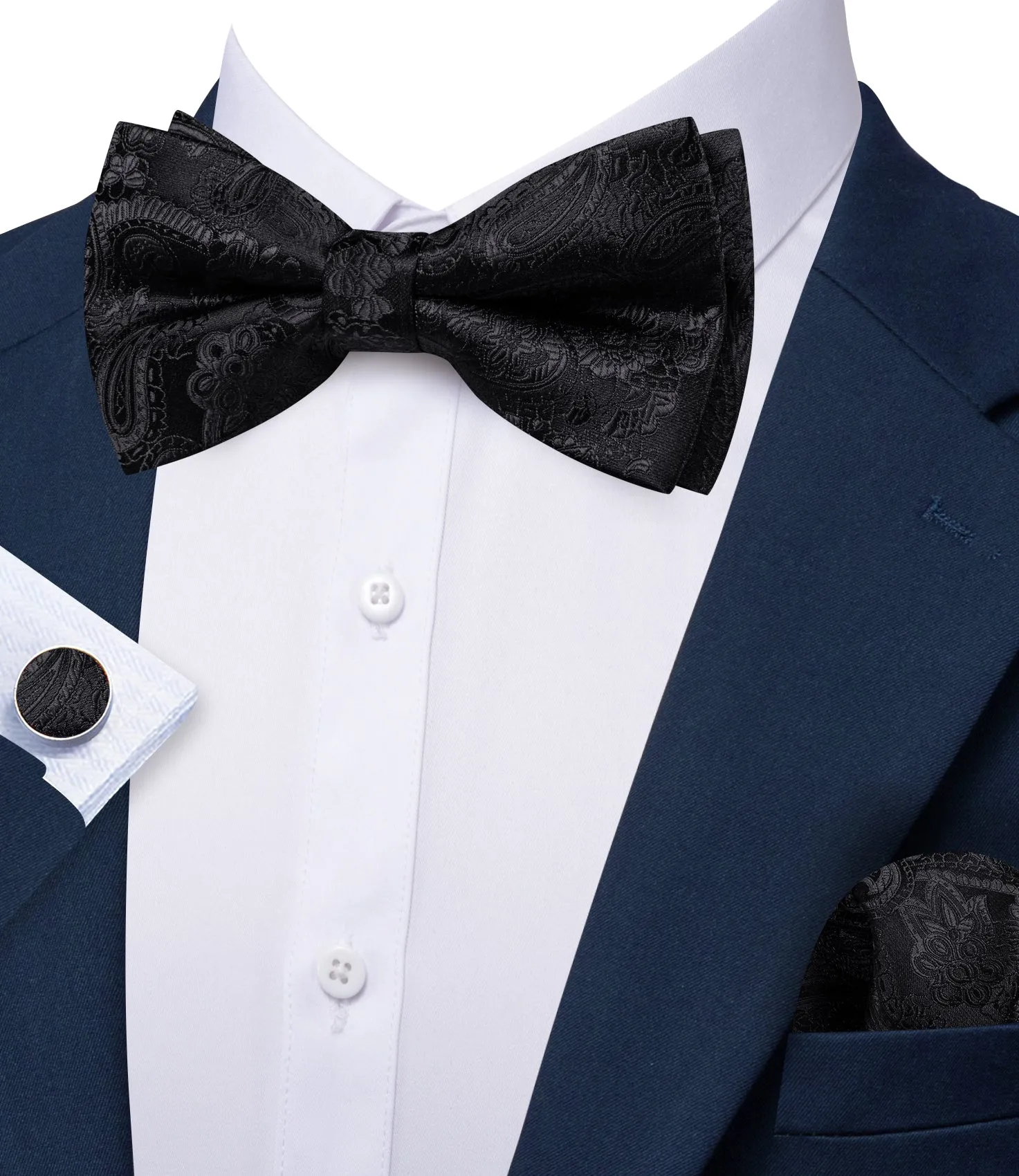 Barry. Wang Black Paisley Pre-tied Bow Tie Hanky Cufflinks Set sold by Barrywang product image thumbnail 3