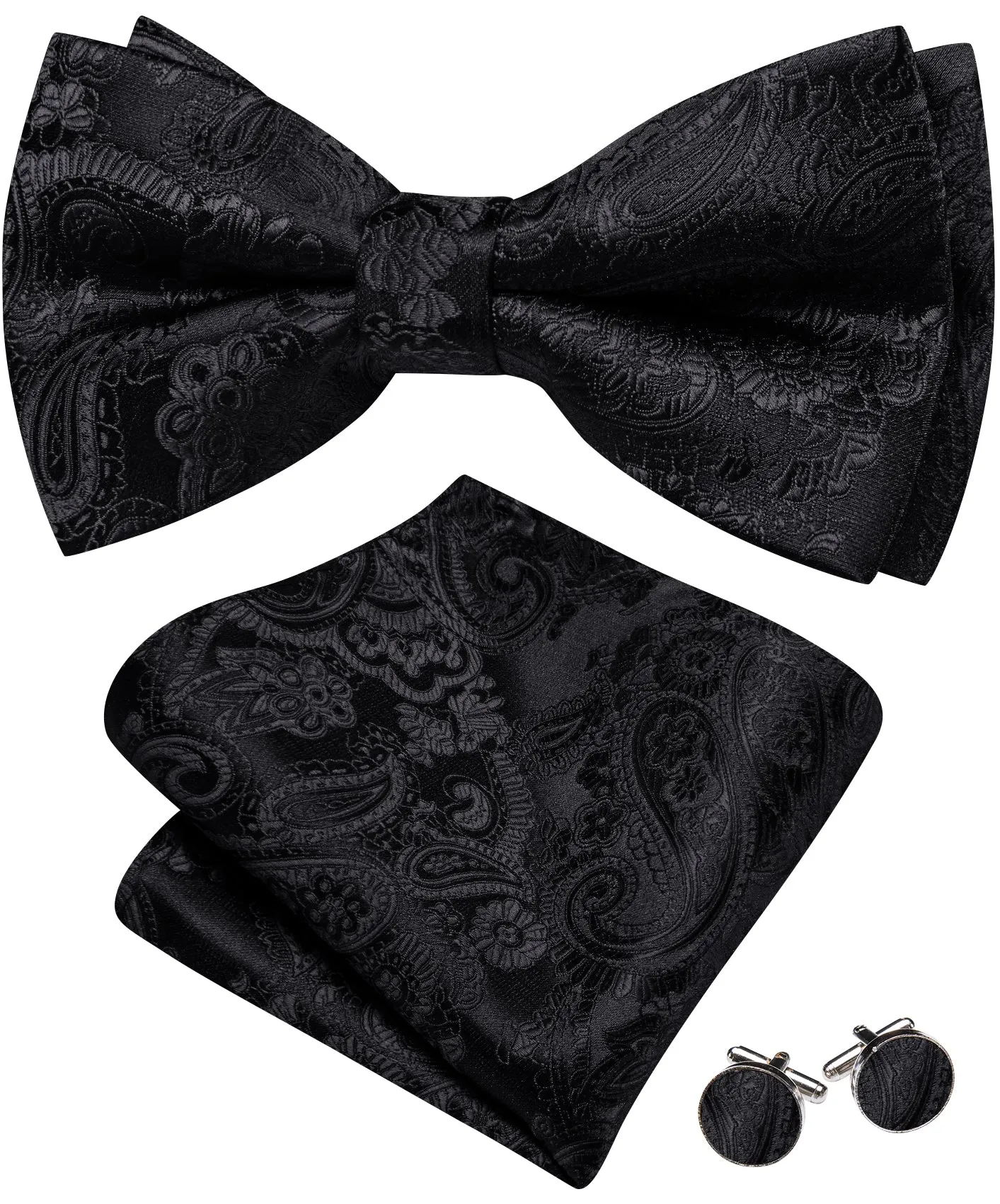 Barry. Wang Black Paisley Pre-tied Bow Tie Hanky Cufflinks Set sold by Barrywang product image thumbnail 4