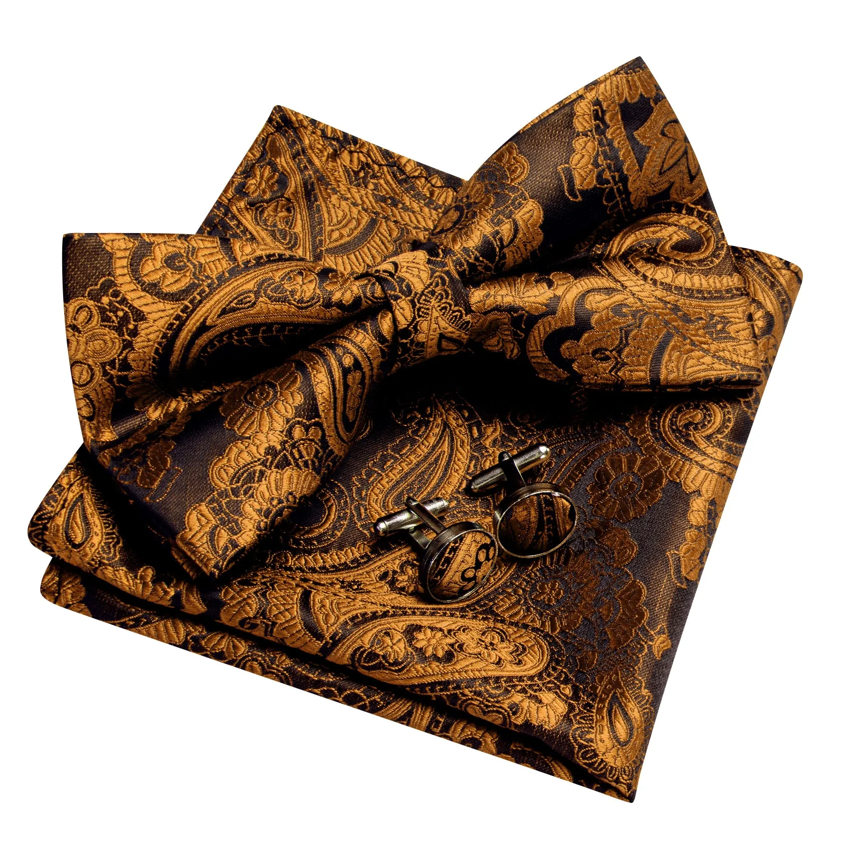 Barry. Wang Rust Orange Paisley Pre-tied Bow Tie Hanky Cufflinks Set sold by Barrywang product image thumbnail 5