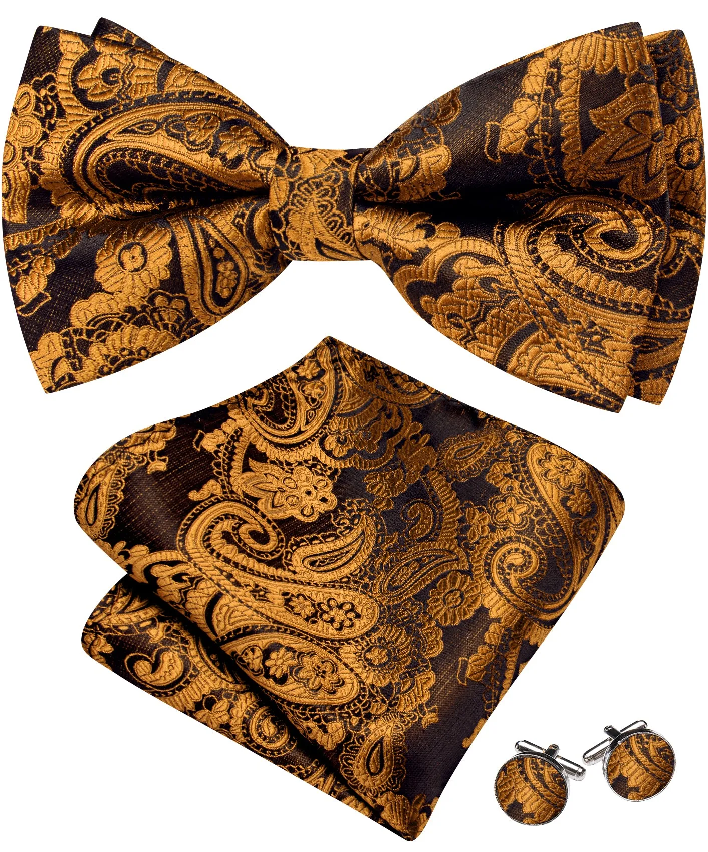 Barry. Wang Rust Orange Paisley Pre-tied Bow Tie Hanky Cufflinks Set sold by Barrywang product image thumbnail 4