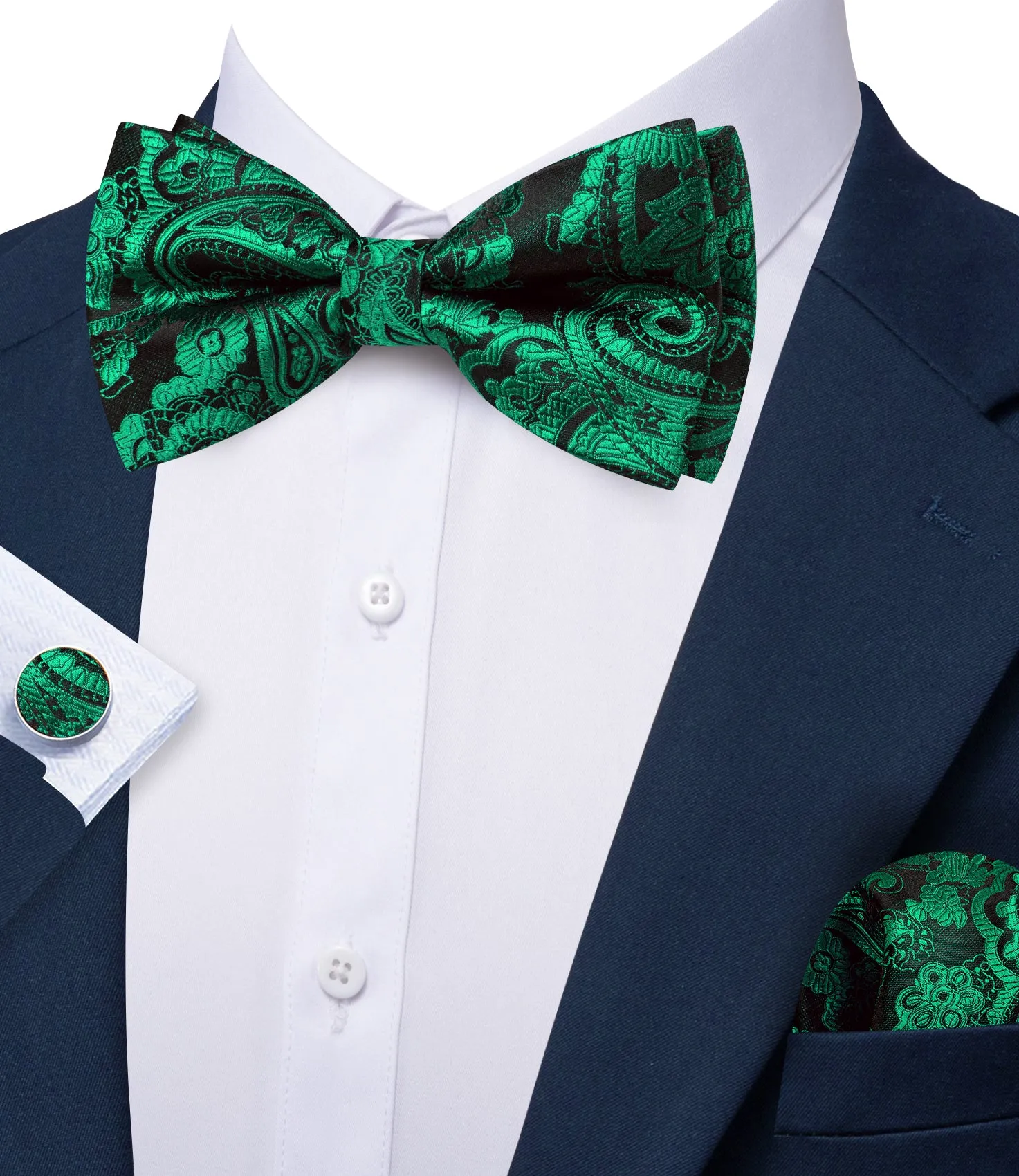Barry. Wang Emerald Pine Paisley Pre-tied Bow Tie Hanky Cufflinks Set sold by Barrywang product image thumbnail 3
