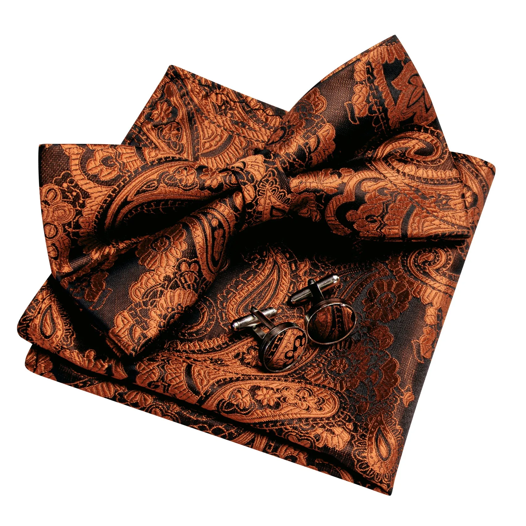 Barry. Wang Rust Brown Paisley Pre-tied Bow Tie Hanky Cufflinks Set sold by Barrywang product image thumbnail 5