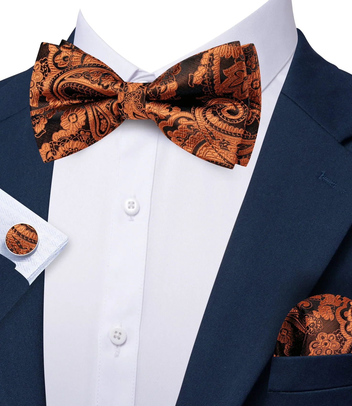 Barry. Wang Rust Brown Paisley Pre-tied Bow Tie Hanky Cufflinks Set sold by Barrywang product image thumbnail 3