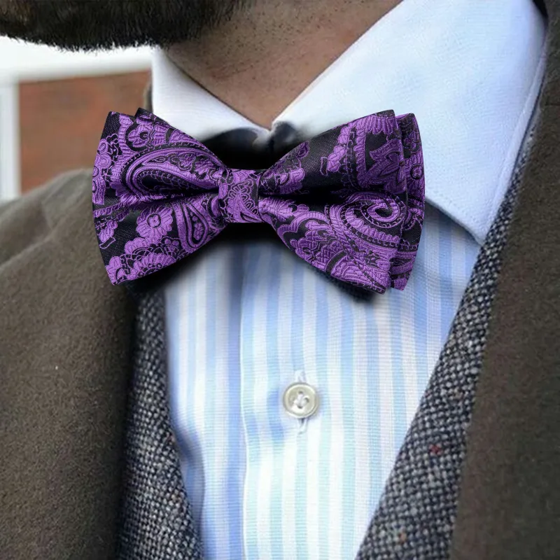 Barry. Wang Plum Purple Paisley Pre-tied Bow Tie Hanky Cufflinks Set sold by Barrywang