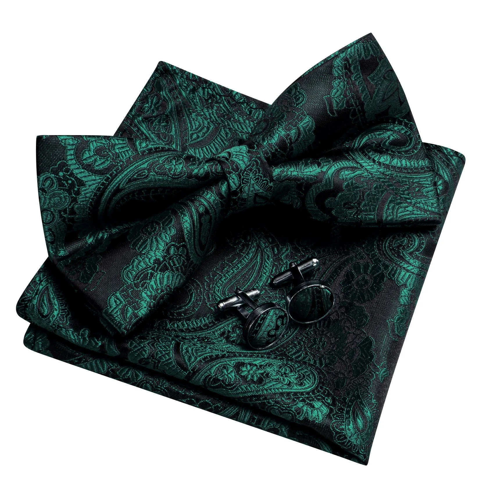 Barry. Wang Dark Teal Paisley Pre-tied Bow Tie Hanky Cufflinks Set sold by Barrywang product image thumbnail 5