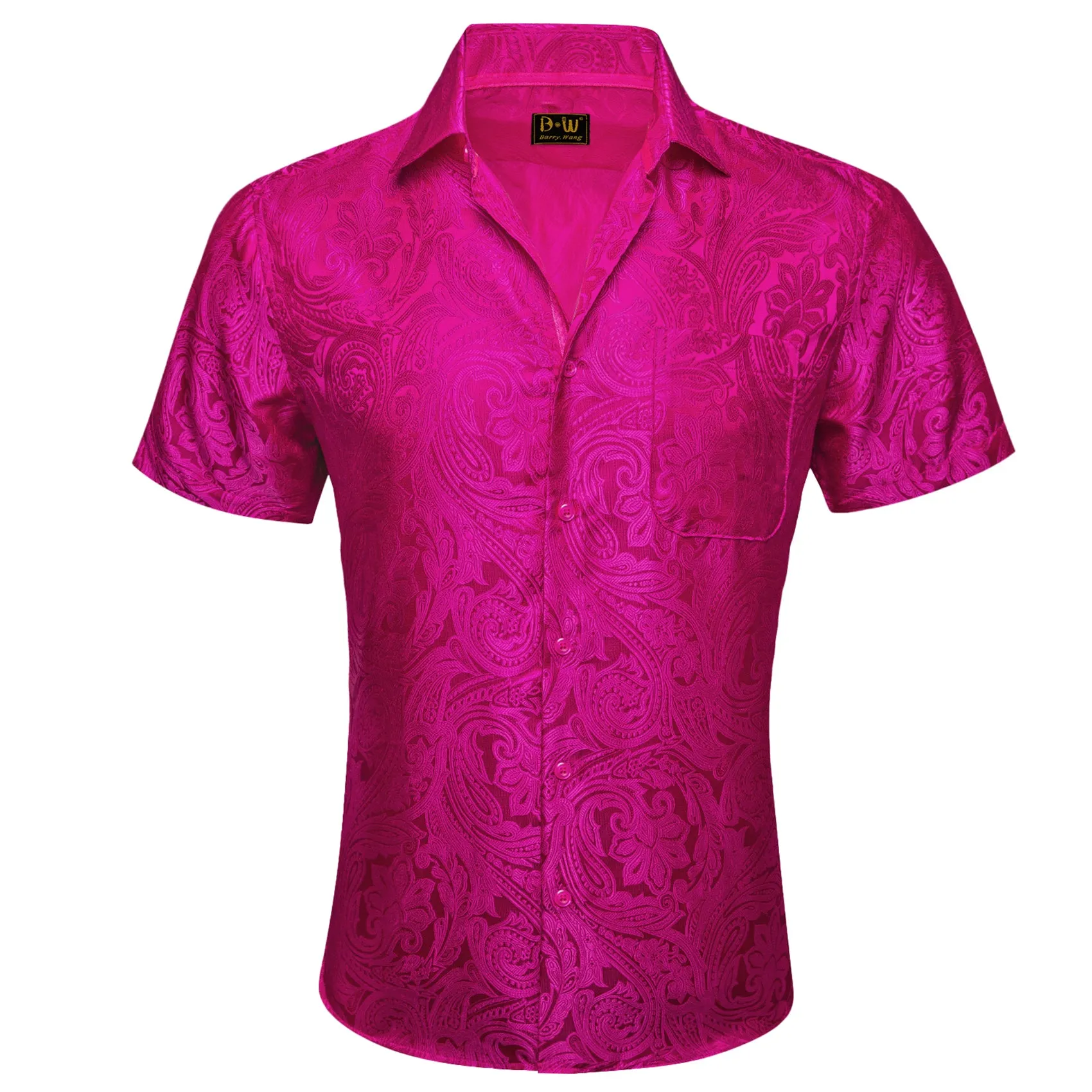 Barry. Wang Magenta Paisley Jacquard Short Sleeve Button Up Shirt for Men sold by Barrywang product image thumbnail 2