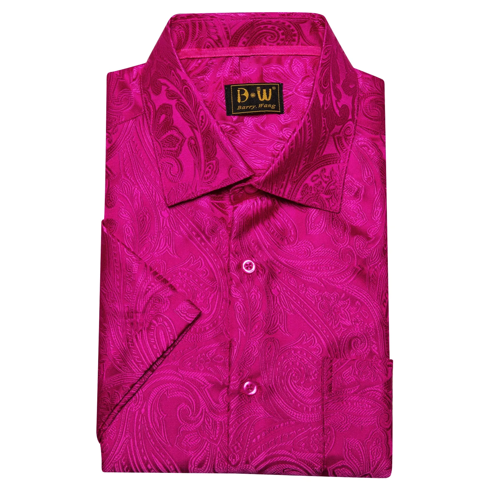 Barry. Wang Magenta Paisley Jacquard Short Sleeve Button Up Shirt for Men sold by Barrywang product image thumbnail 5