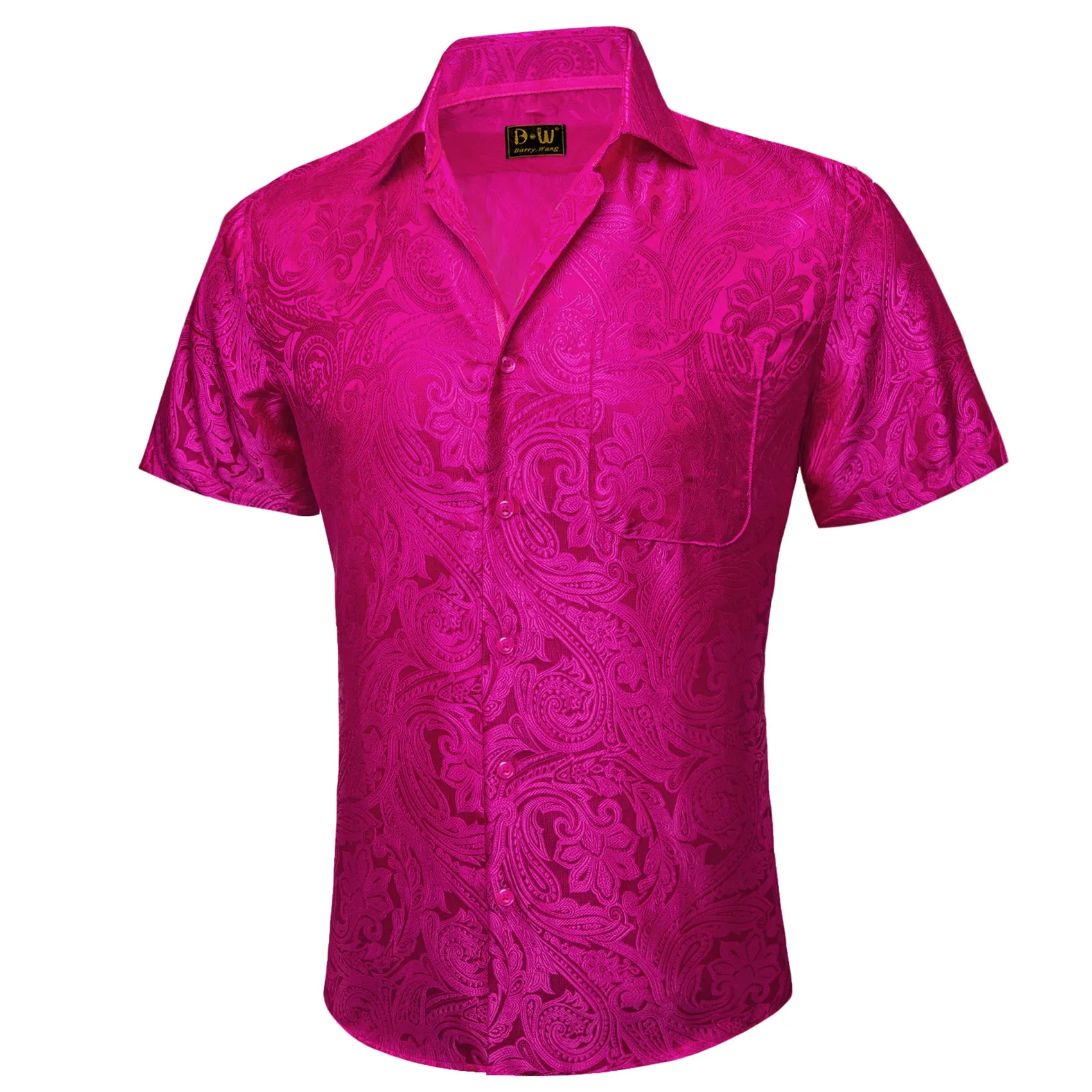 Barry. Wang Magenta Paisley Jacquard Short Sleeve Button Up Shirt for Men sold by Barrywang product image thumbnail 3