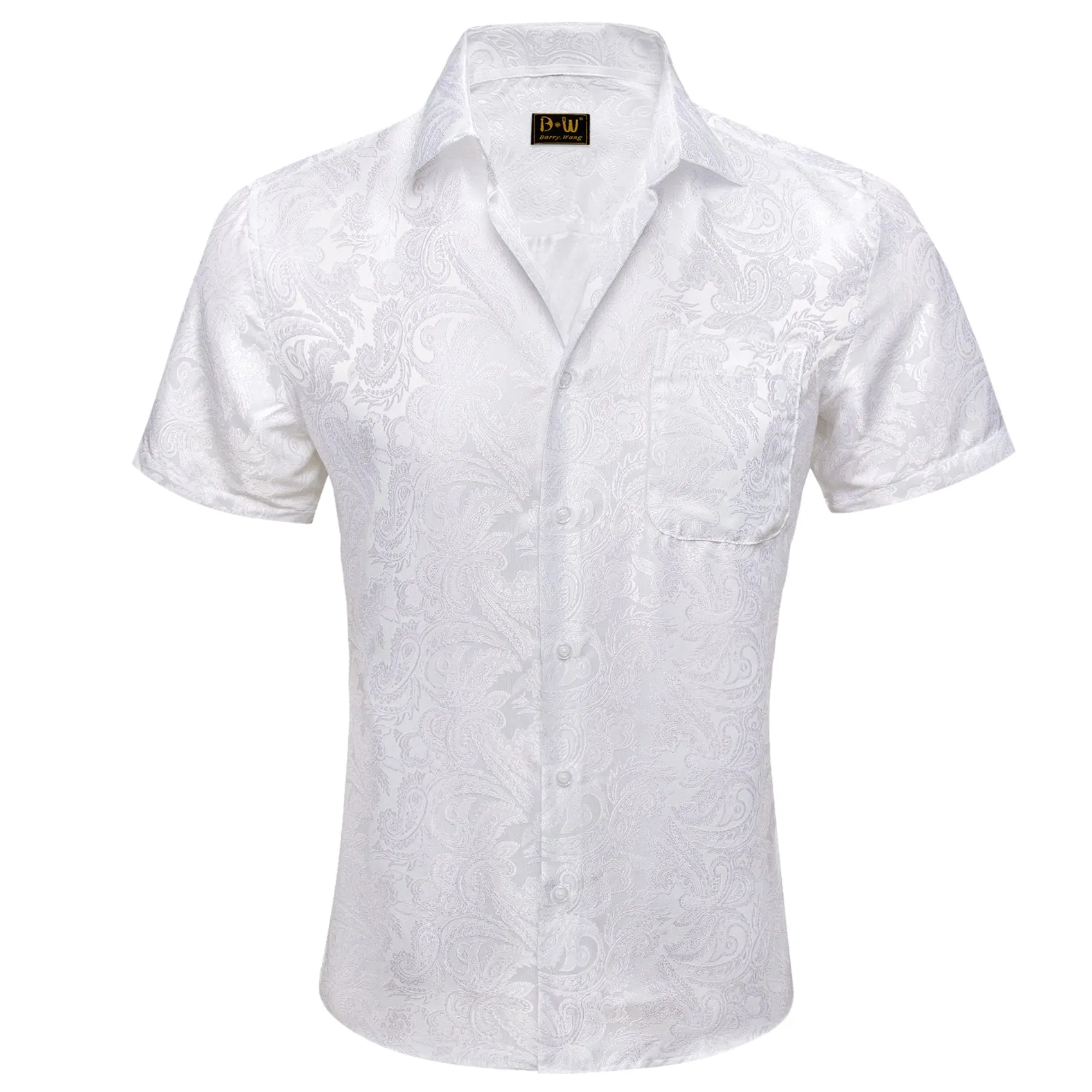 Barry. Wang White Paisley Jacquard Short Sleeve Button Up Shirt for Men sold by Barrywang product image thumbnail 2