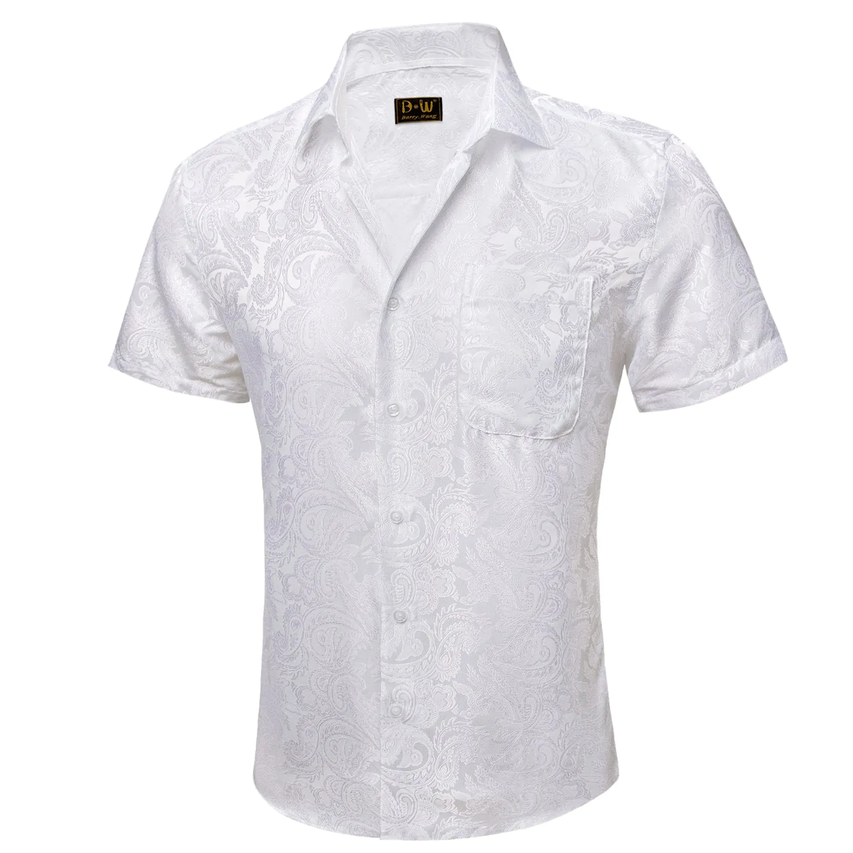 Barry. Wang White Paisley Jacquard Short Sleeve Button Up Shirt for Men sold by Barrywang product image thumbnail 3