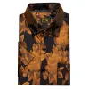 Barry. Wang Gold Black Floral Jacquard Short Sleeve Button Up Shirt for Men sold by Barrywang