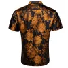 Barry. Wang Gold Black Floral Jacquard Short Sleeve Button Up Shirt for Men sold by Barrywang