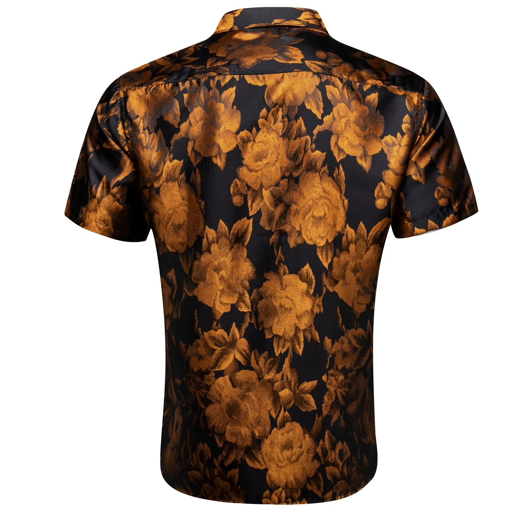 Barry. Wang Gold Black Floral Jacquard Short Sleeve Button Up Shirt for Men sold by Barrywang product image thumbnail 4