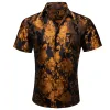 Barry. Wang Gold Black Floral Jacquard Short Sleeve Button Up Shirt for Men sold by Barrywang