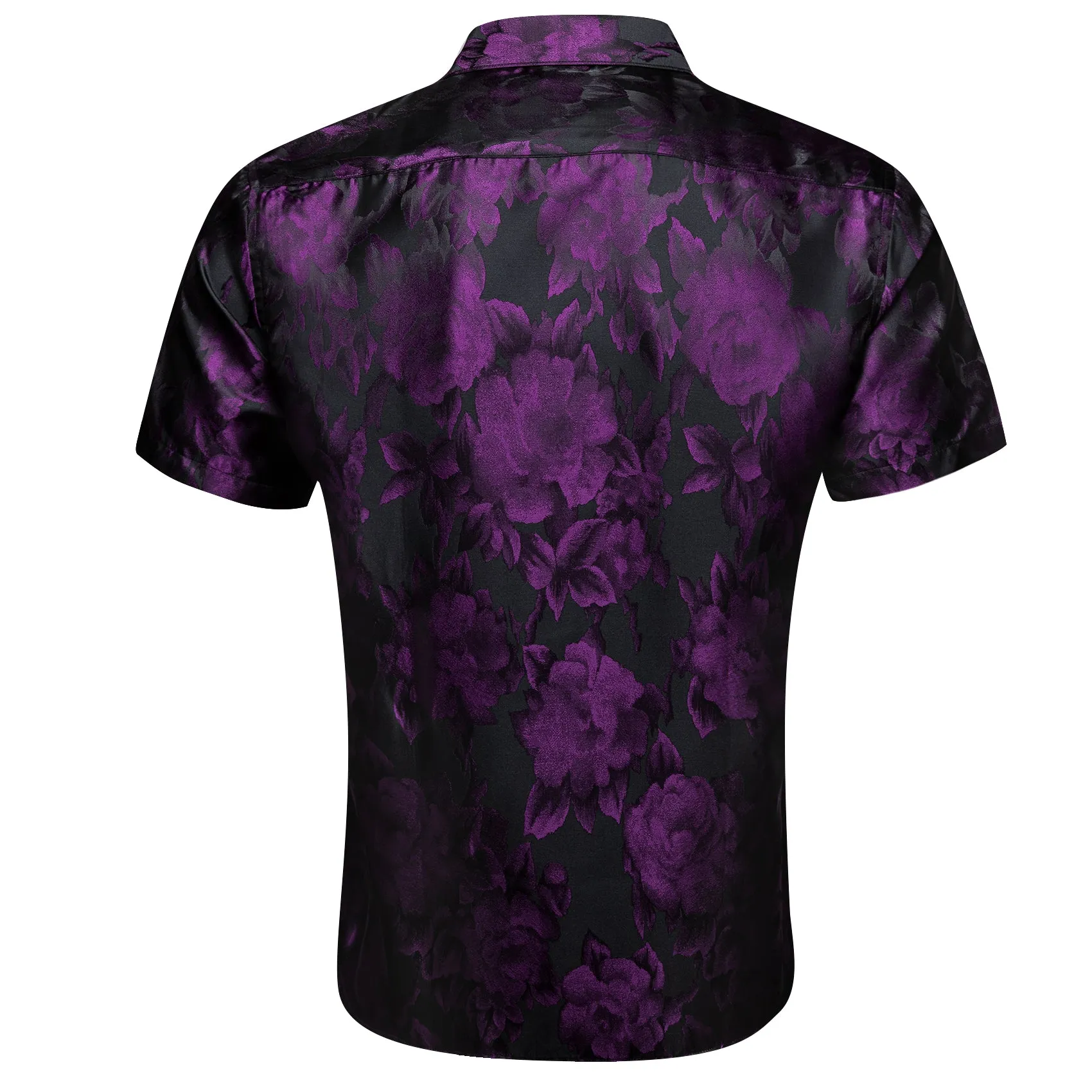 Barry. Wang Purple Black Floral Jacquard Short Sleeve Button Up Shirt for Men sold by Barrywang product image thumbnail 4