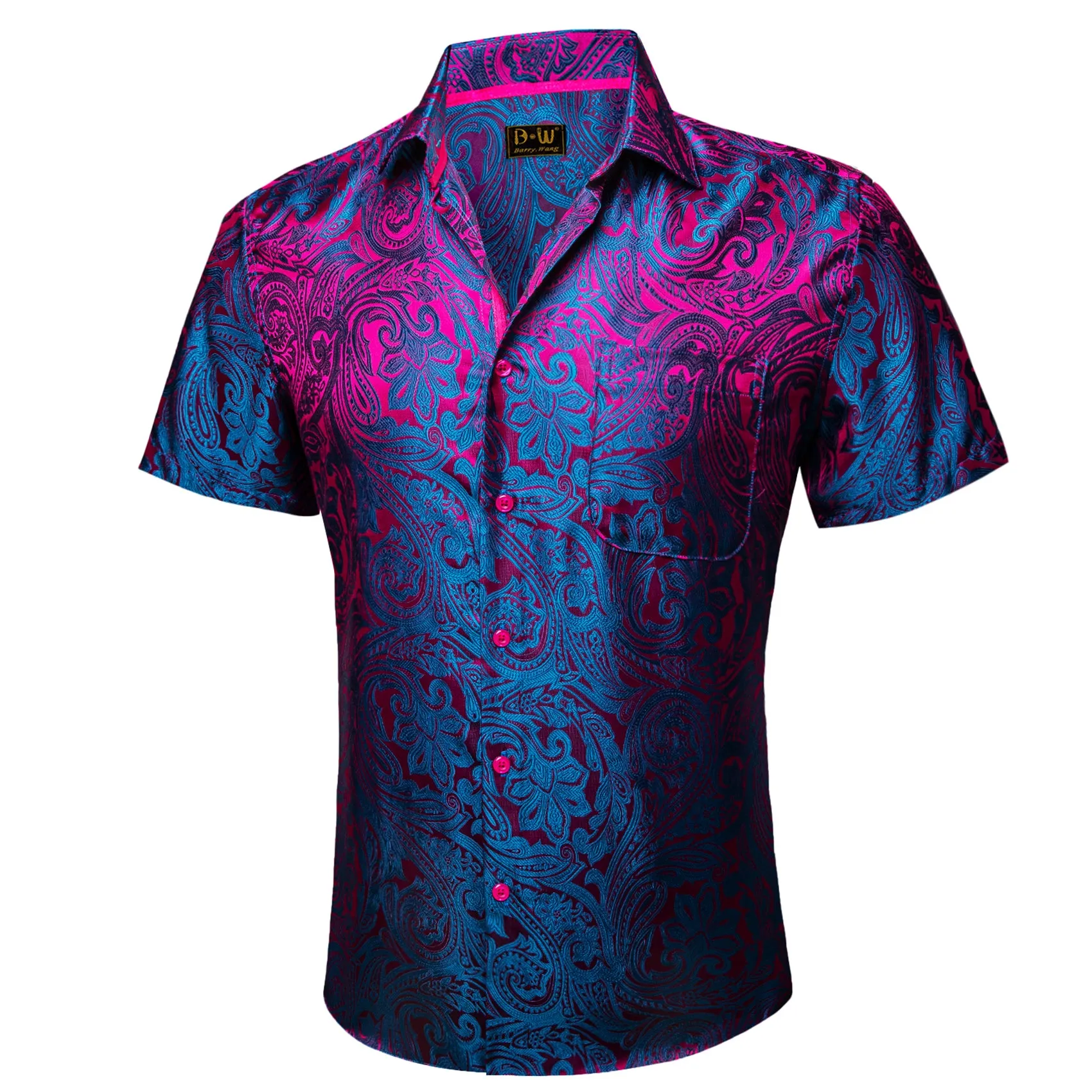 Barry. Wang Blue Purple Paisley Jacquard Short Sleeve Button Up Shirt for Men sold by Barrywang product image thumbnail 3