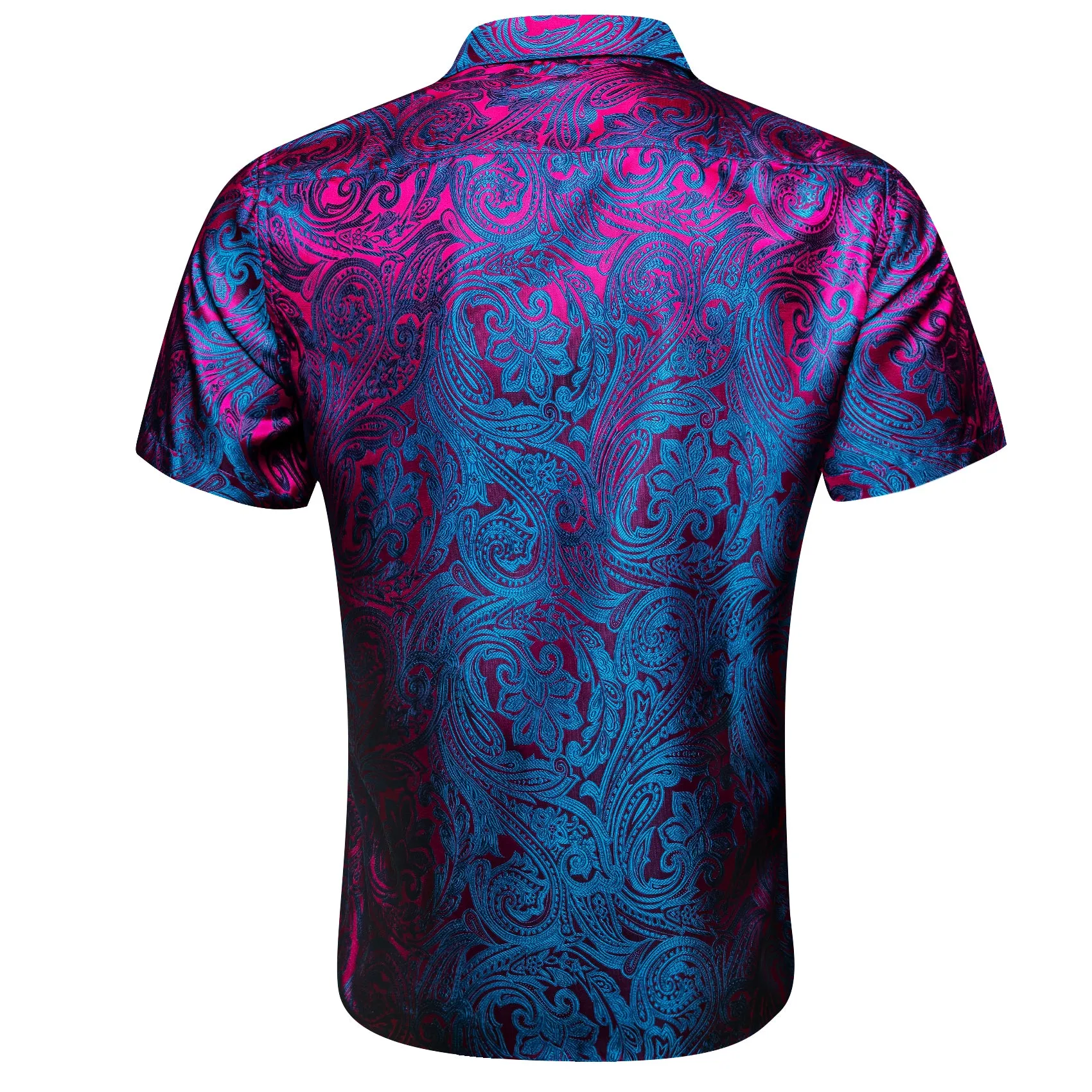 Barry. Wang Blue Purple Paisley Jacquard Short Sleeve Button Up Shirt for Men sold by Barrywang product image thumbnail 4