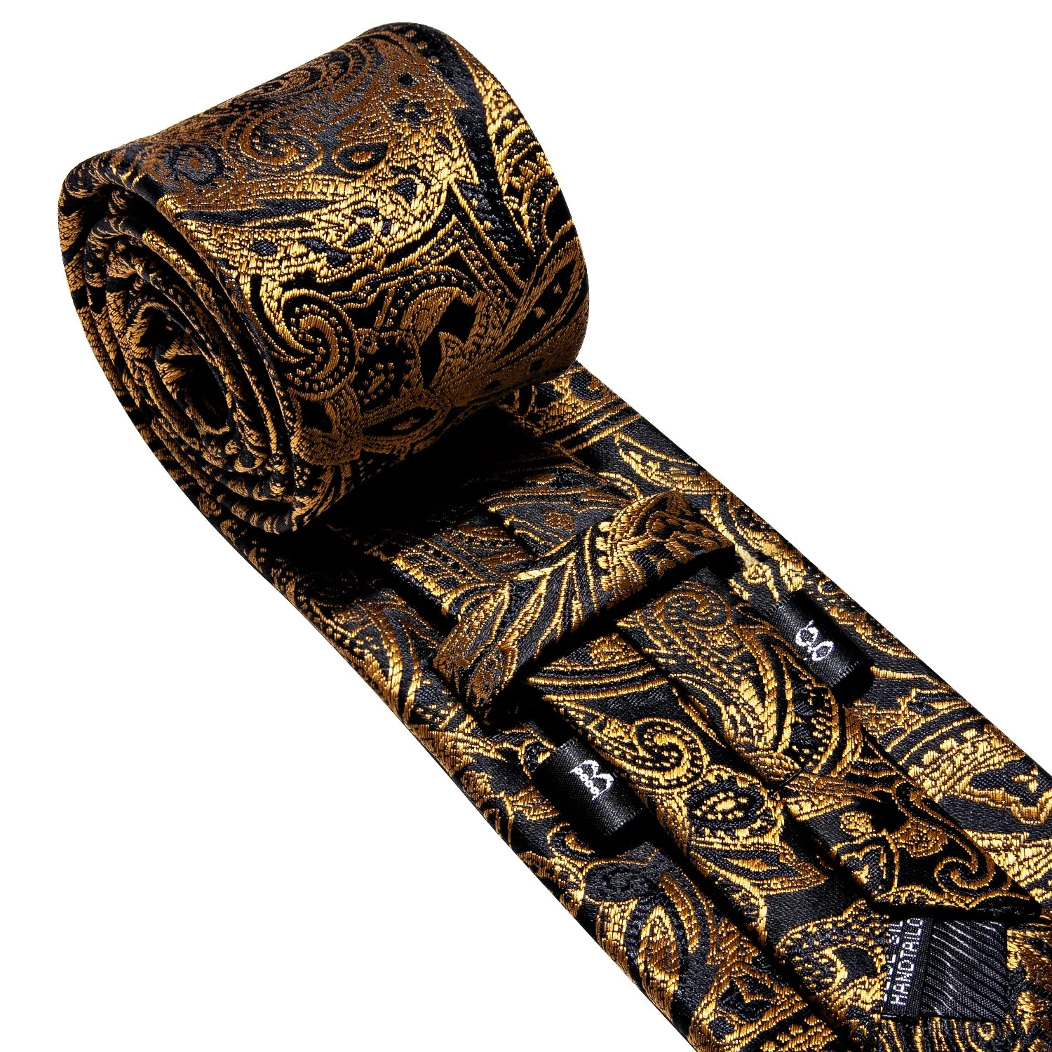 Barry. Wang Black Formal Tie Gold Paisley Silk Necktie Pocket Square sold by Barrywang product image thumbnail 4